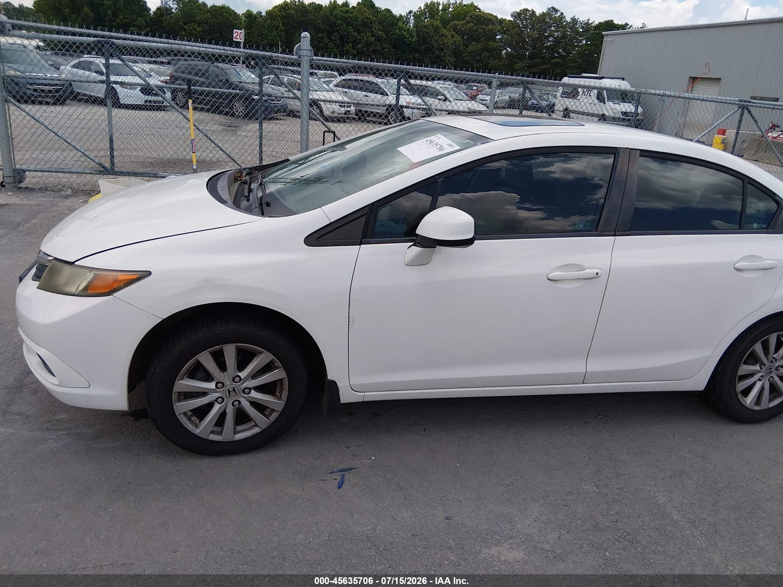 2012 Honda Civic Sdn Ex-l White vin: 2HGFB2F90CH532534