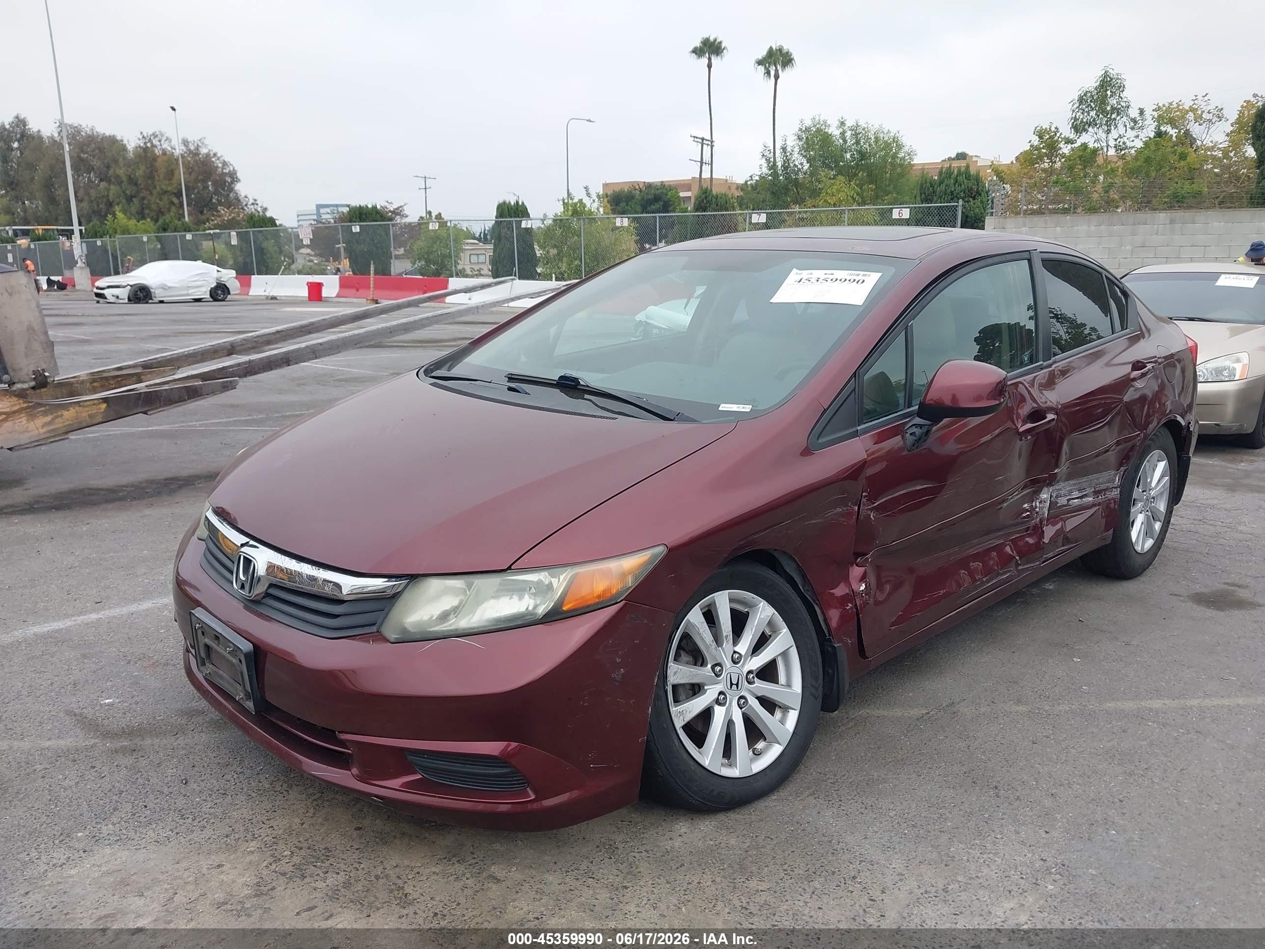 2012 Honda Civic Ex-l Burgundy vin: 2HGFB2F90CH543436