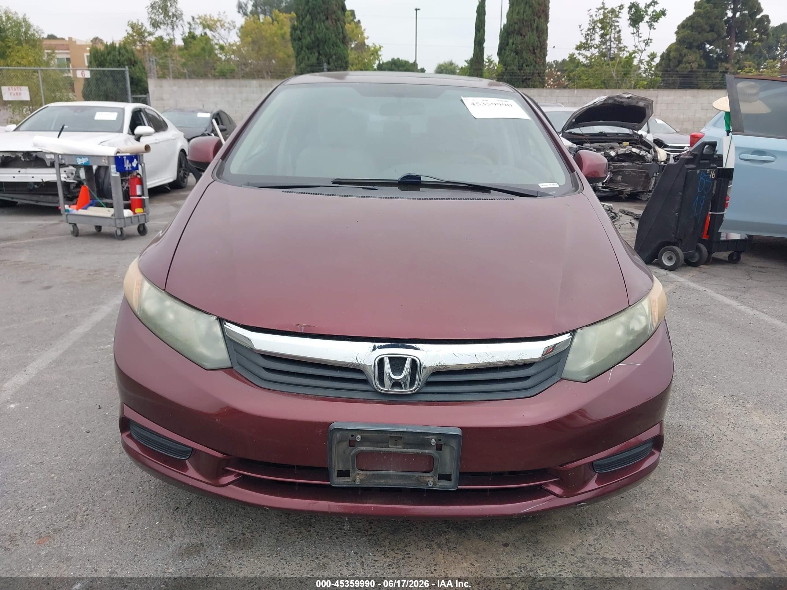 2012 Honda Civic Ex-l Burgundy vin: 2HGFB2F90CH543436