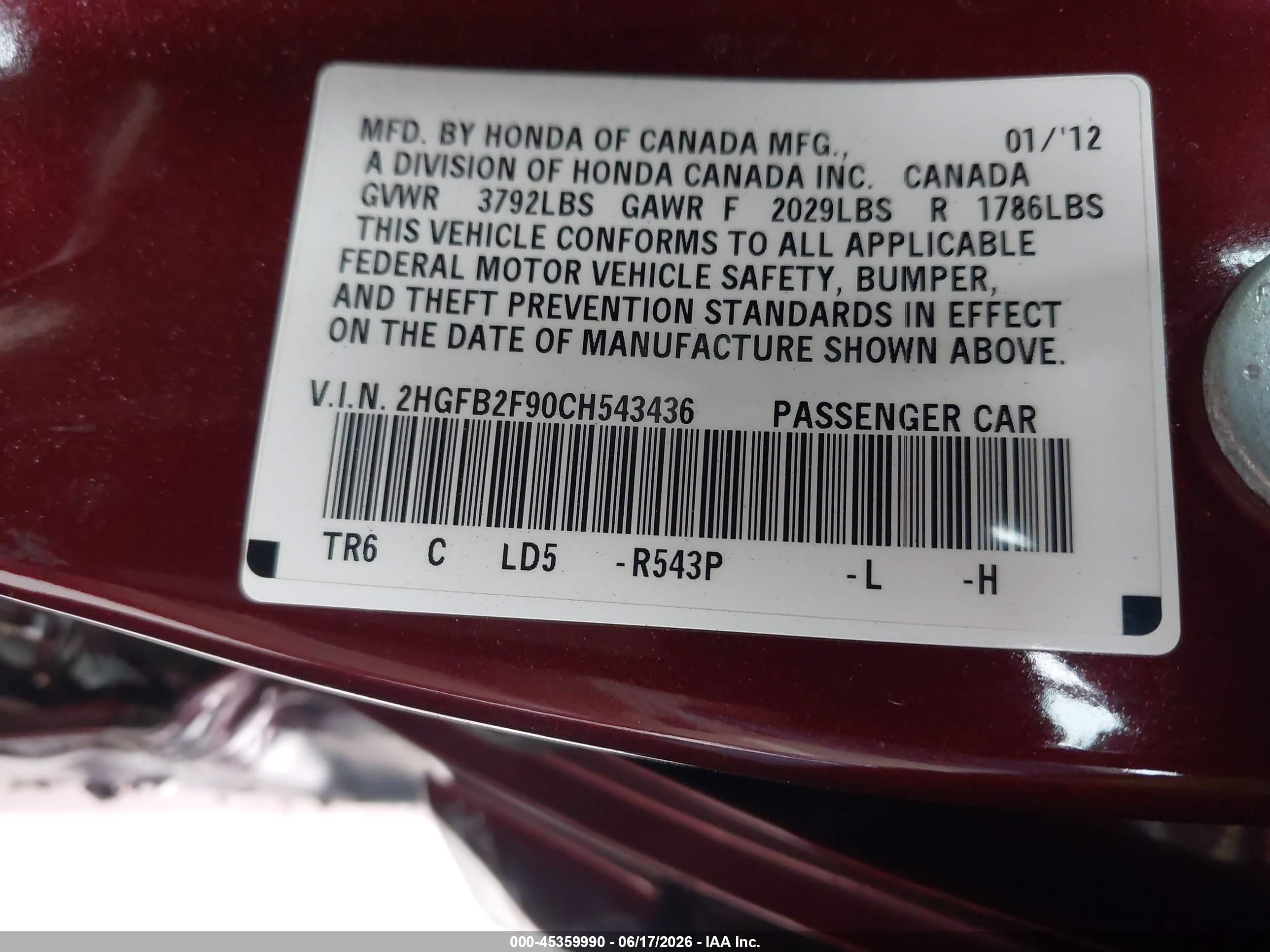 2012 Honda Civic Ex-l Burgundy vin: 2HGFB2F90CH543436