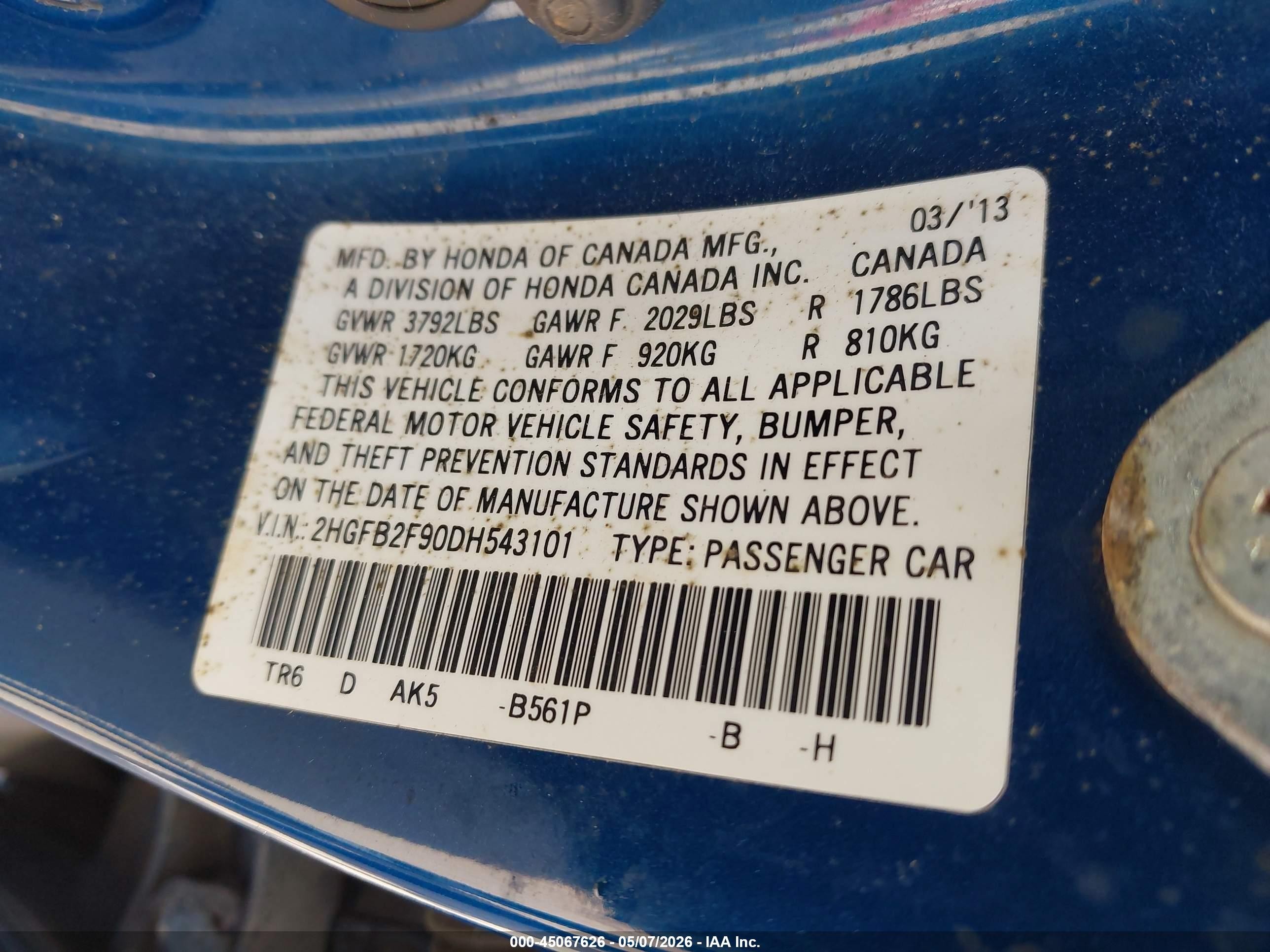 2013 Honda Civic Ex-l Blue vin: 2HGFB2F90DH543101