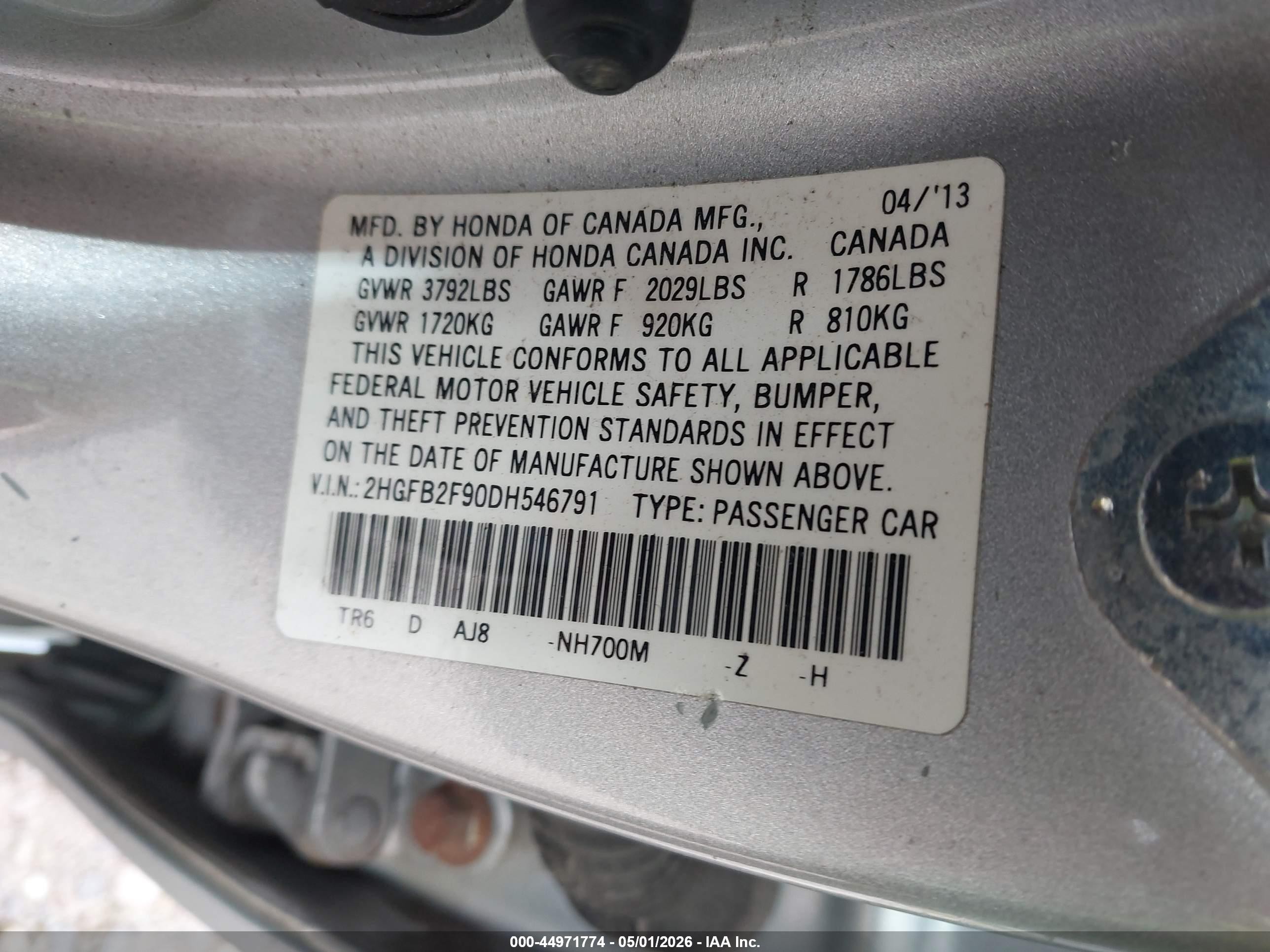 2013 Honda Civic Ex-l Silver vin: 2HGFB2F90DH546791