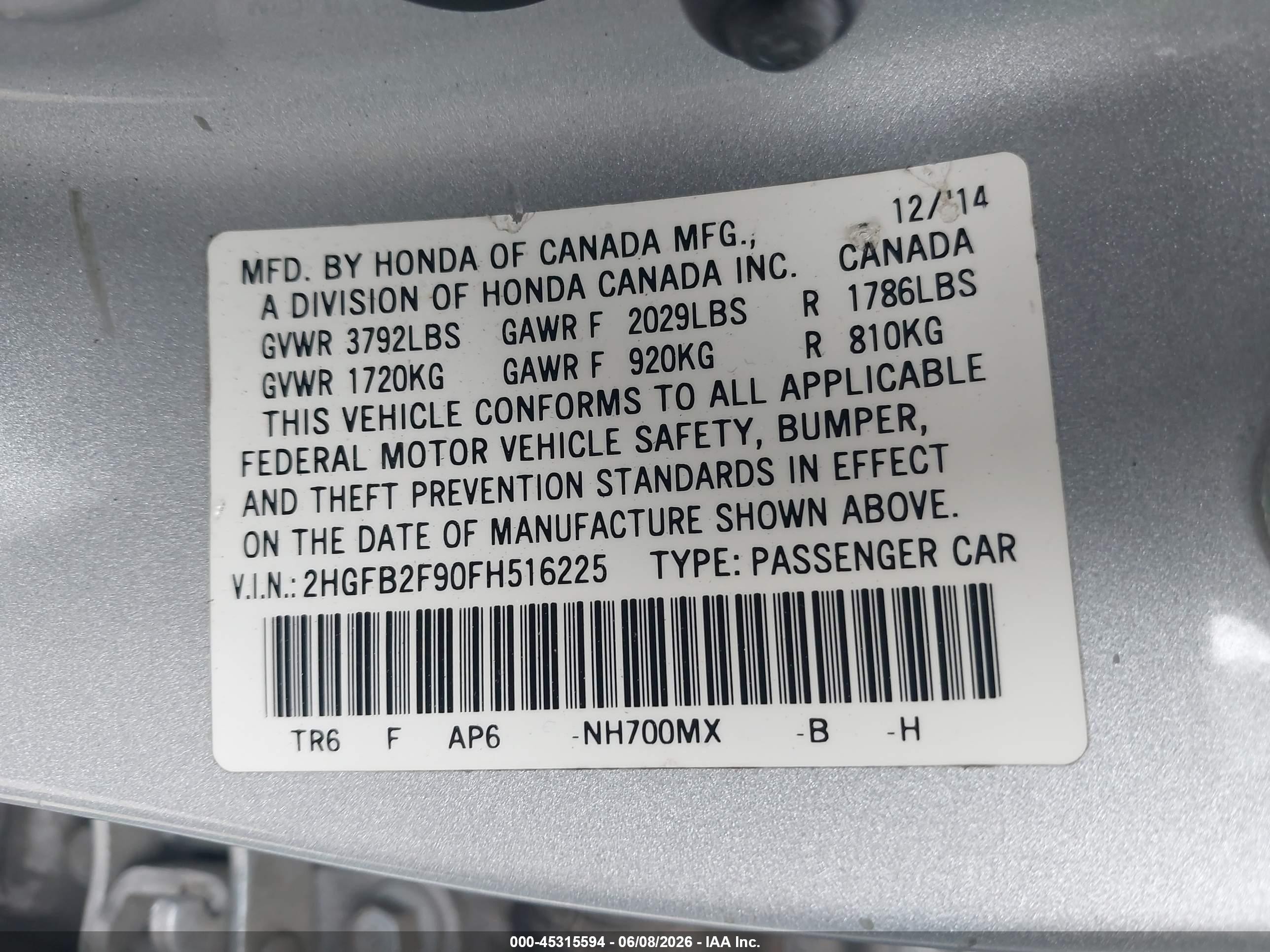 2015 Honda Civic Ex-l Серебряный vin: 2HGFB2F90FH516225