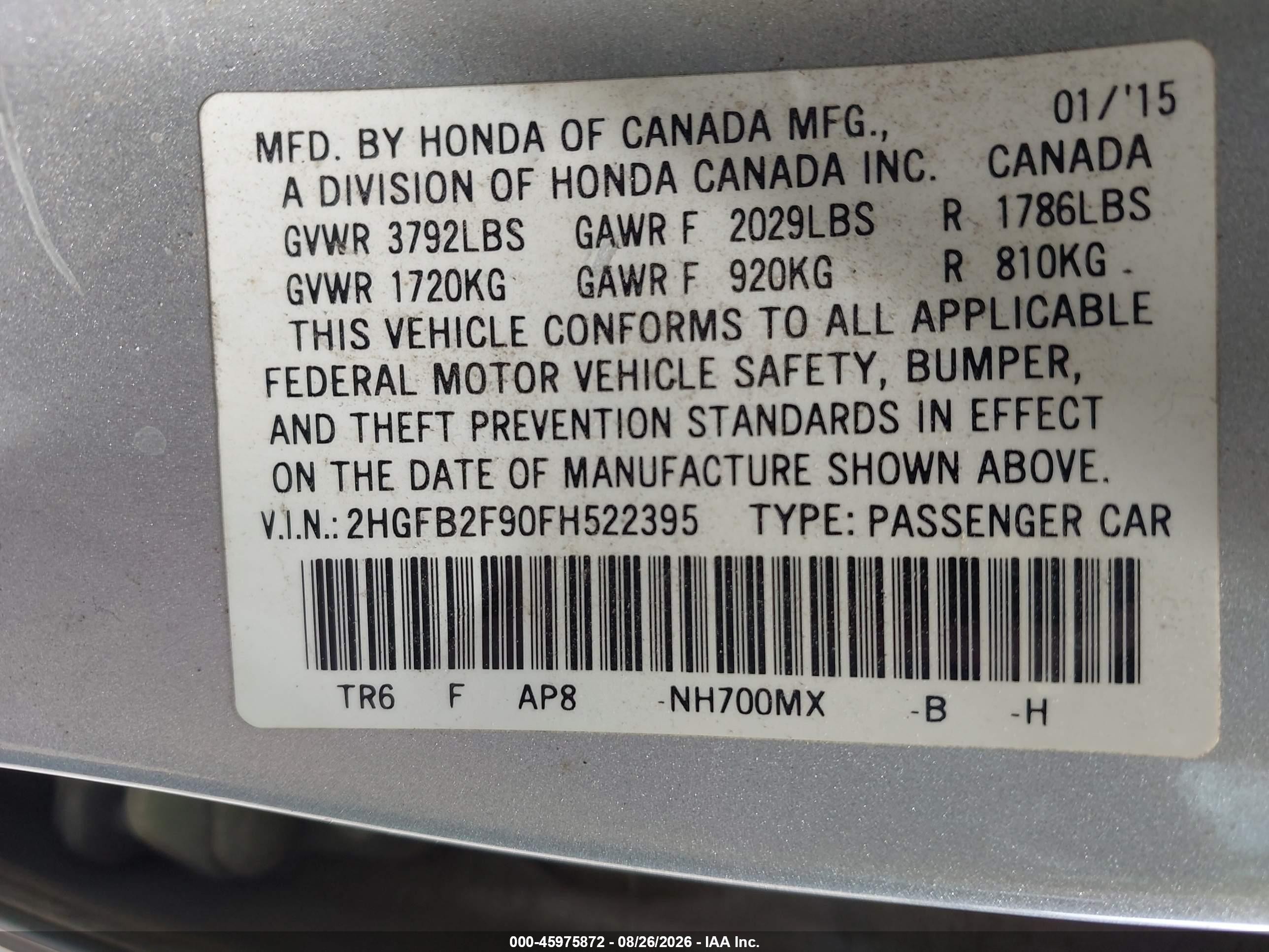 2015 Honda Civic Ex-l Silver vin: 2HGFB2F90FH522395