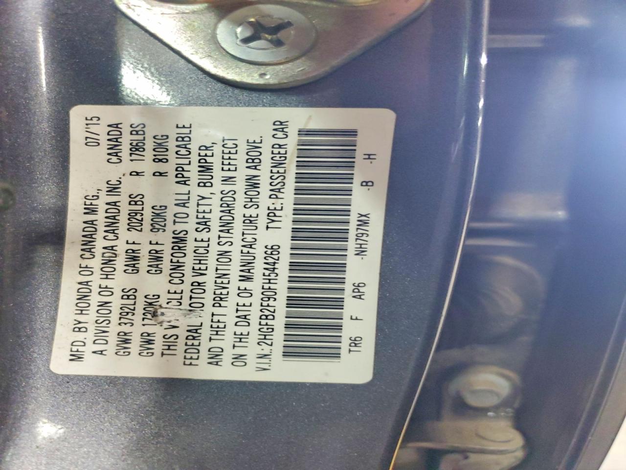 2015 Honda Civic Exl Gray vin: 2HGFB2F90FH544266
