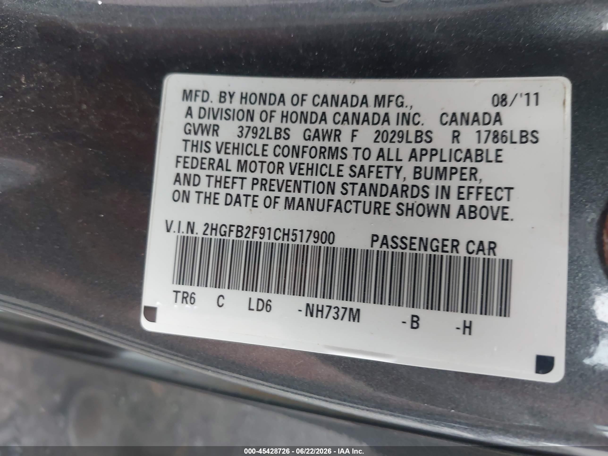 2012 Honda Civic Ex-l Серый vin: 2HGFB2F91CH517900