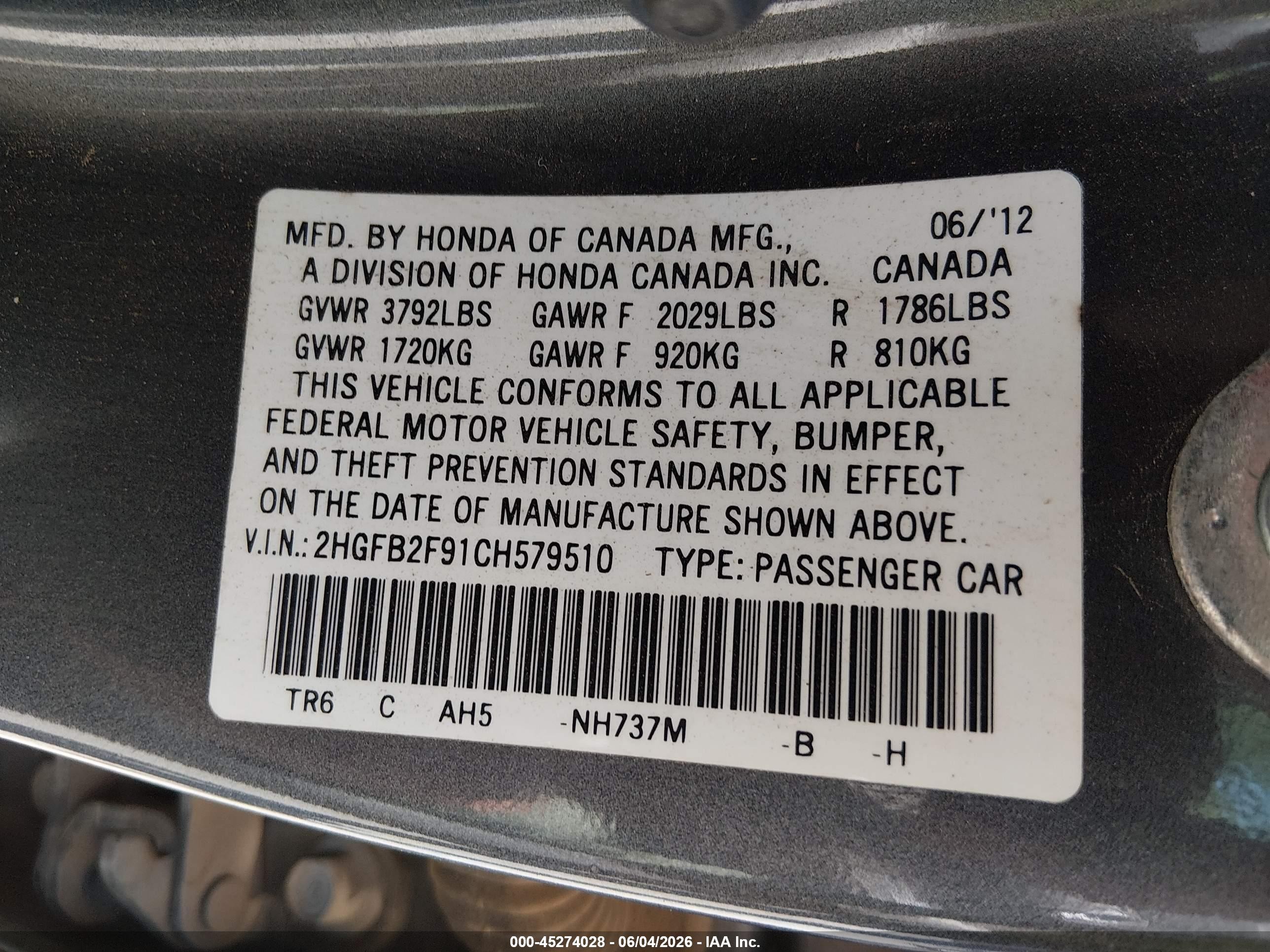 2012 Honda Civic Ex-l Gray vin: 2HGFB2F91CH579510