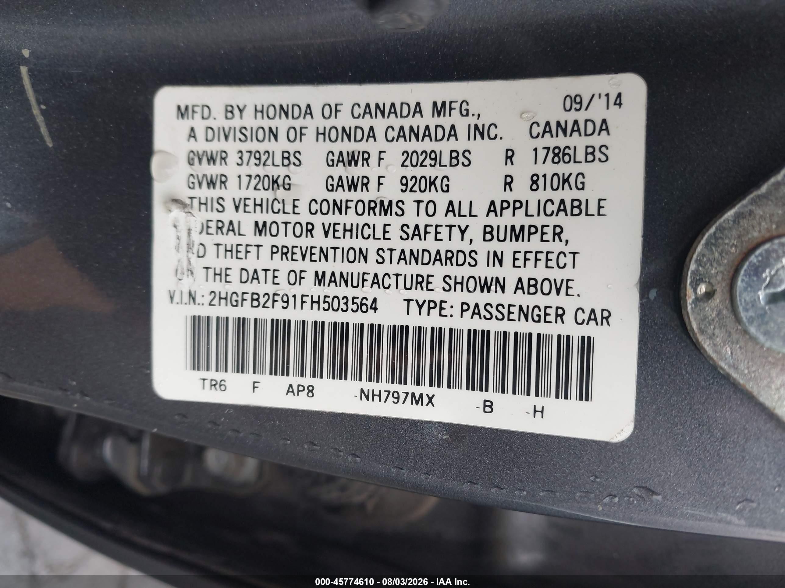 2015 Honda Civic Ex-l Gray vin: 2HGFB2F91FH503564