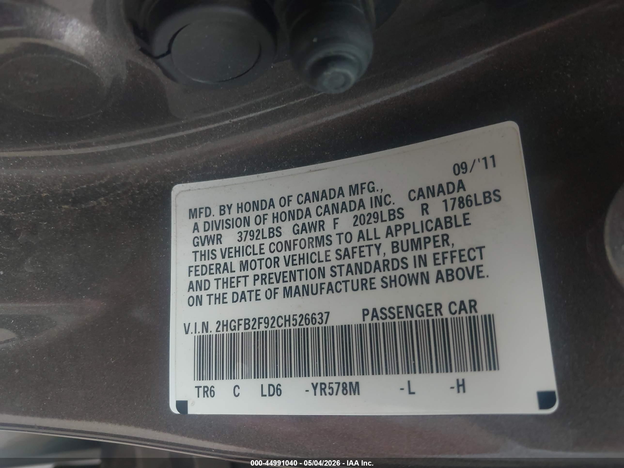 2012 Honda Civic Ex-l Brown vin: 2HGFB2F92CH526637