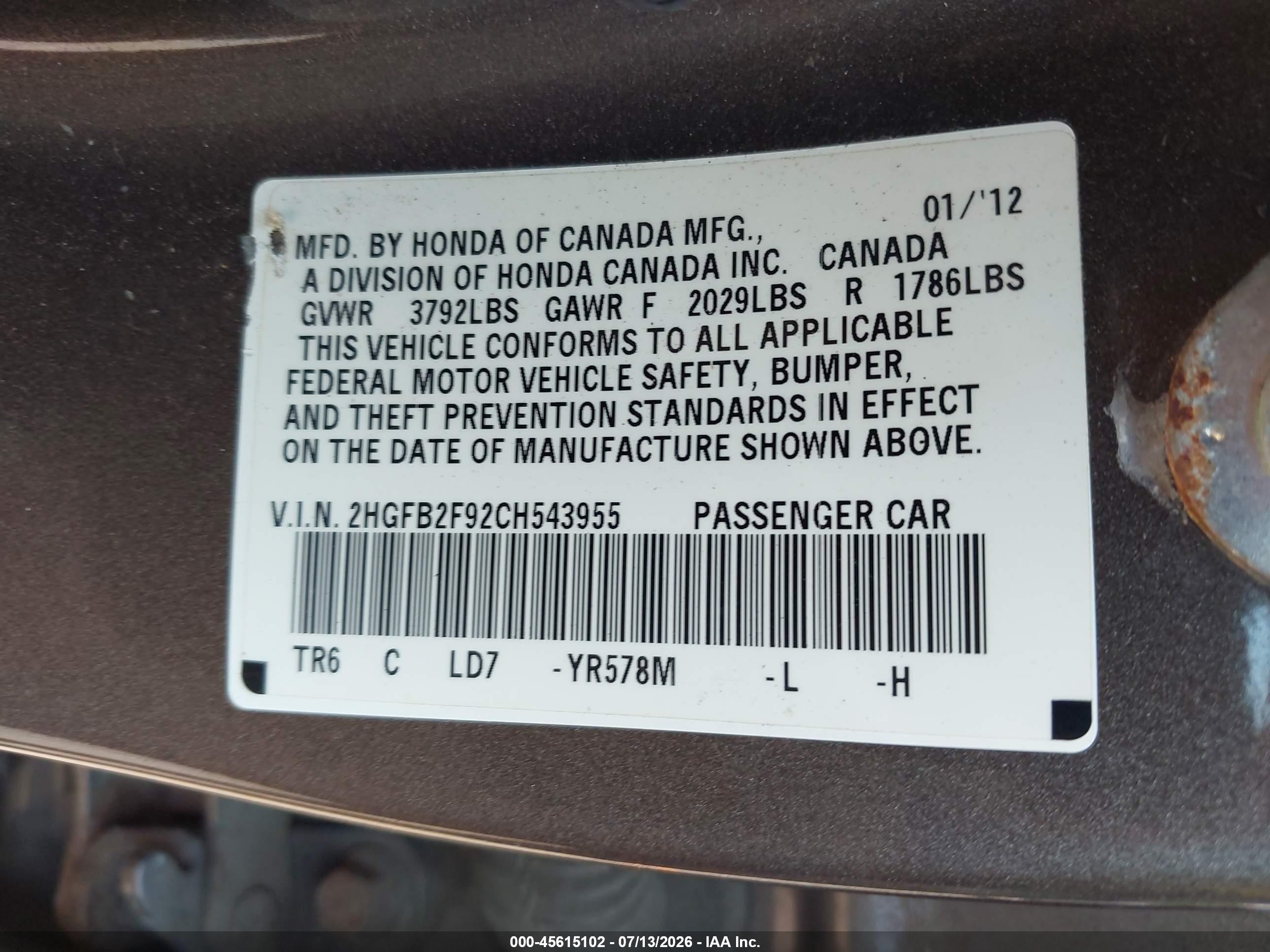 2012 Honda Civic Ex-l Gray vin: 2HGFB2F92CH543955