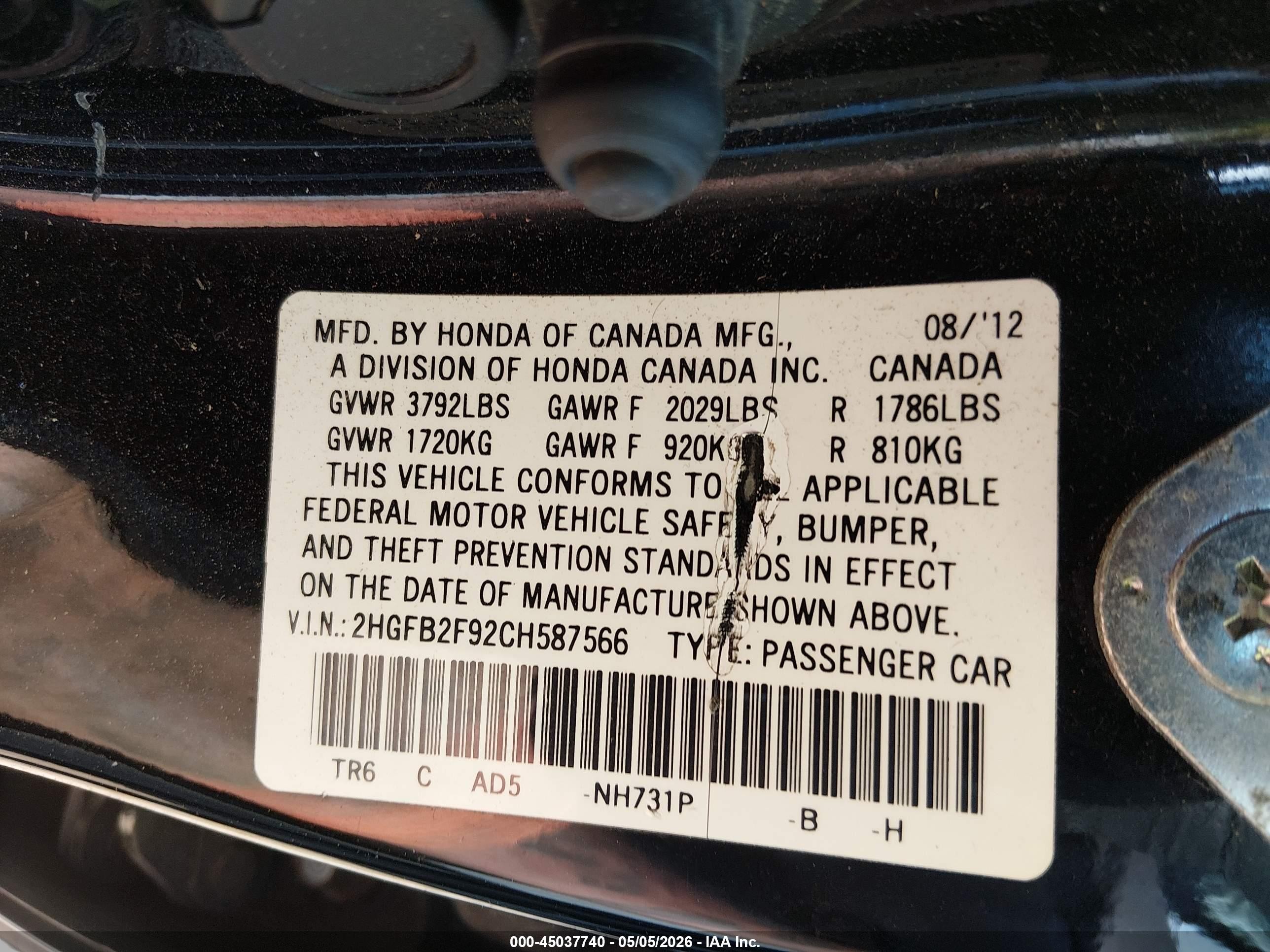 2012 Honda Civic Ex-l Black vin: 2HGFB2F92CH587566