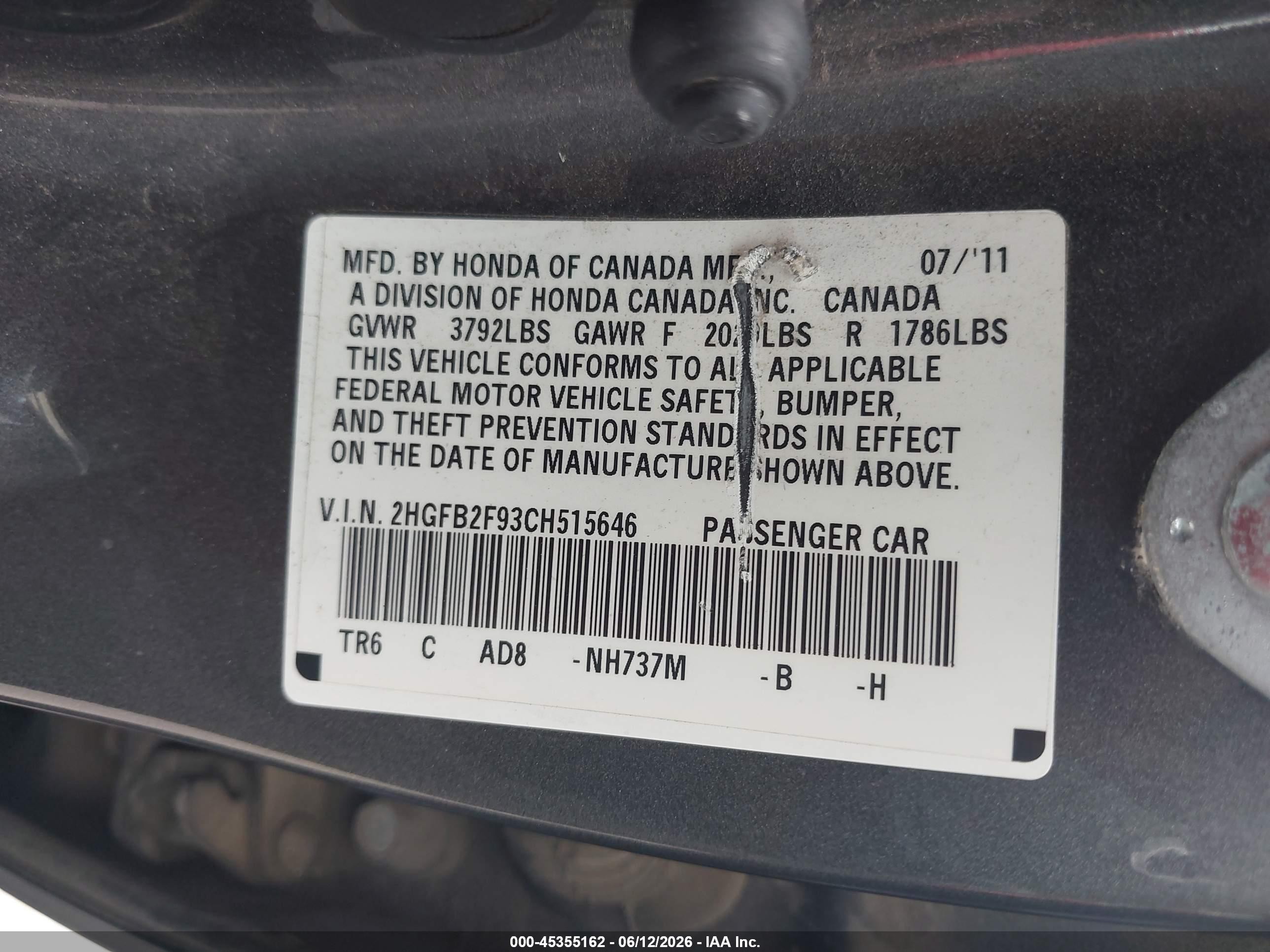 2012 Honda Civic Ex-l Gray vin: 2HGFB2F93CH515646