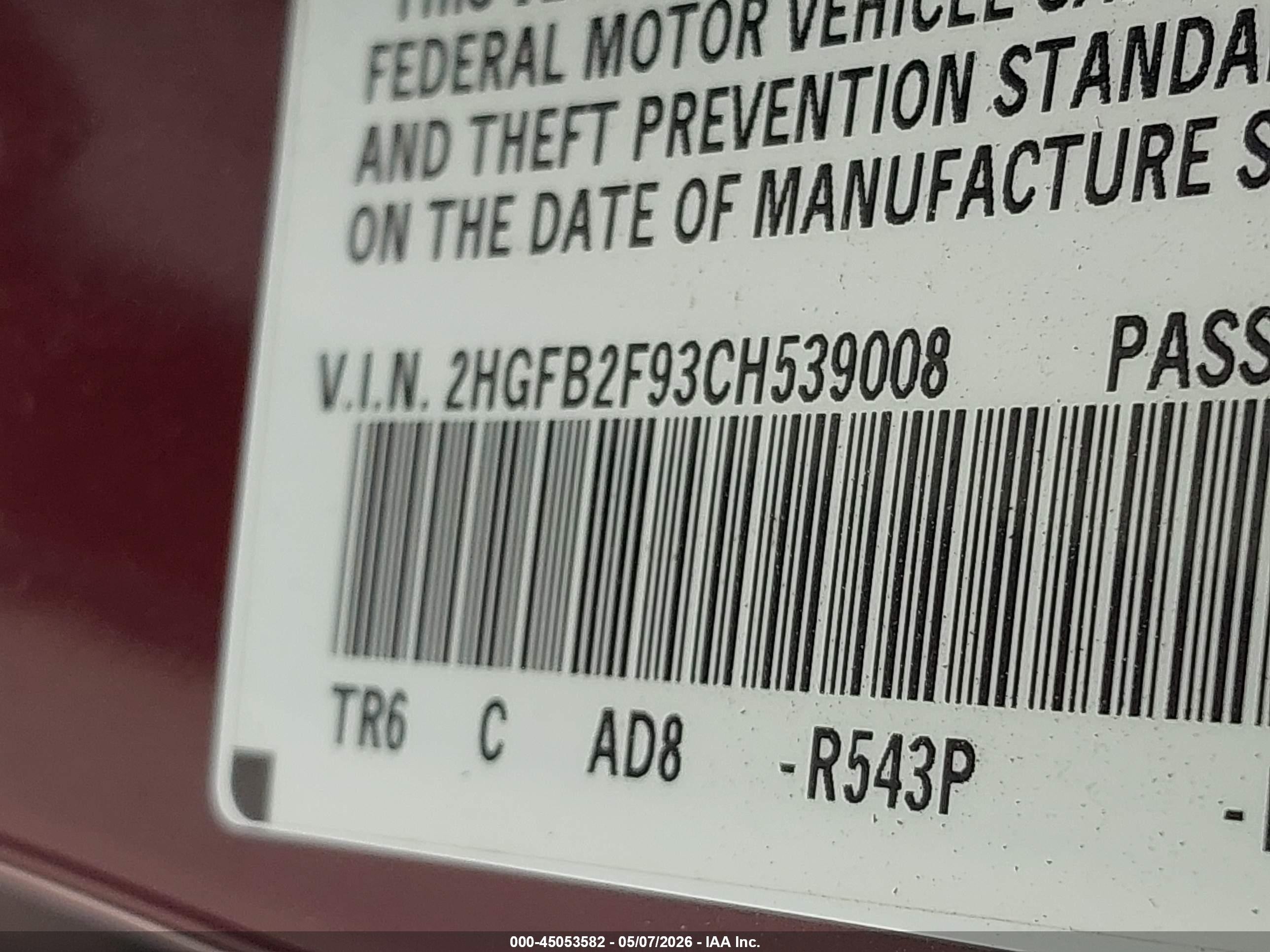 2012 Honda Civic Ex-l Burgundy vin: 2HGFB2F93CH539008