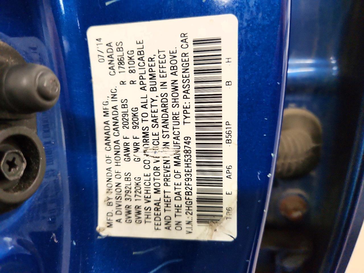 2014 Honda Civic Exl Blue vin: 2HGFB2F93EH538749