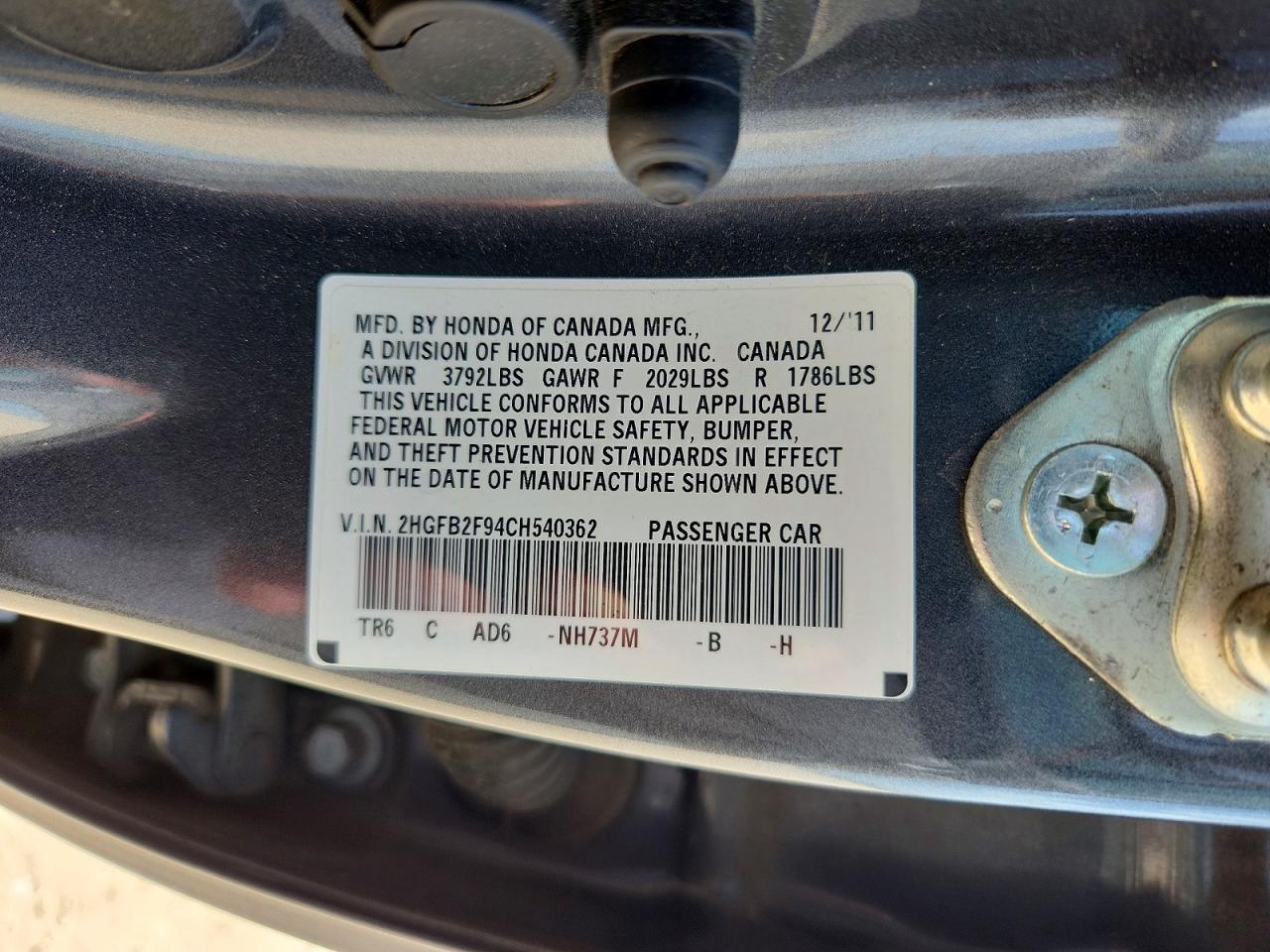 2012 Honda Civic Exl Gray vin: 2HGFB2F94CH540362