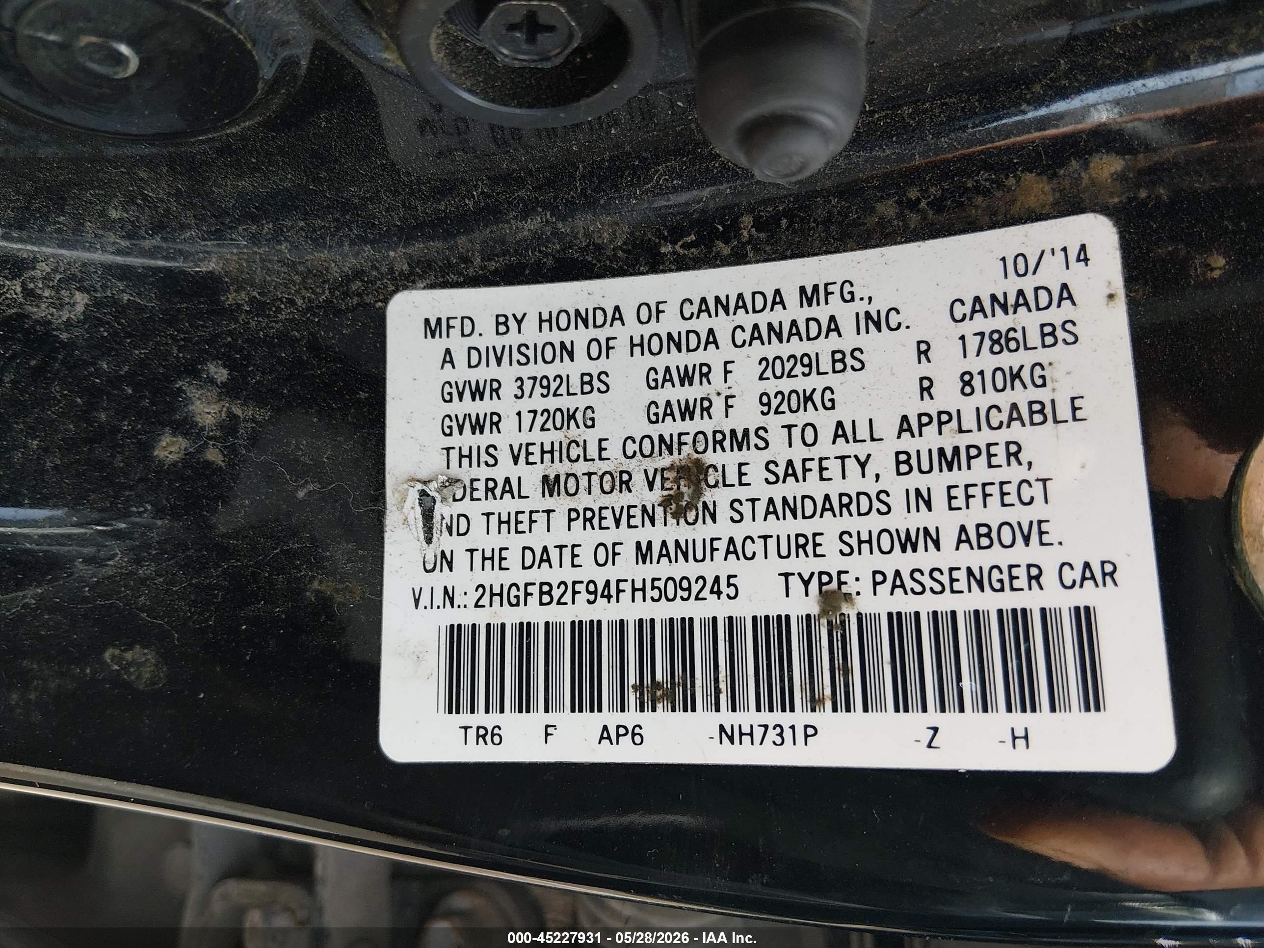 2015 Honda Civic Ex-l Black vin: 2HGFB2F94FH509245