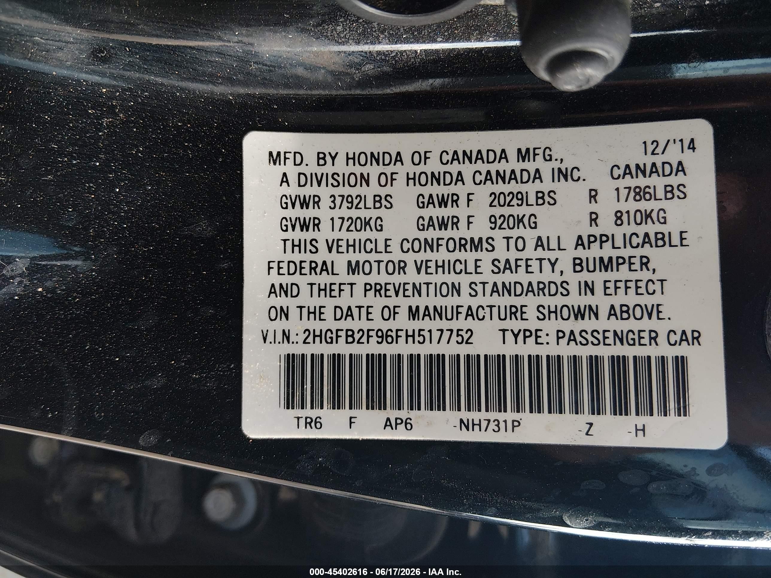 2015 Honda Civic Ex-l Black vin: 2HGFB2F96FH517752
