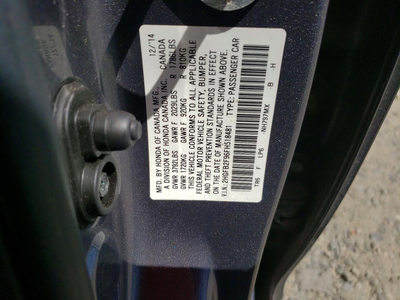 2015 Honda Civic Exl Gray vin: 2HGFB2F96FH518481