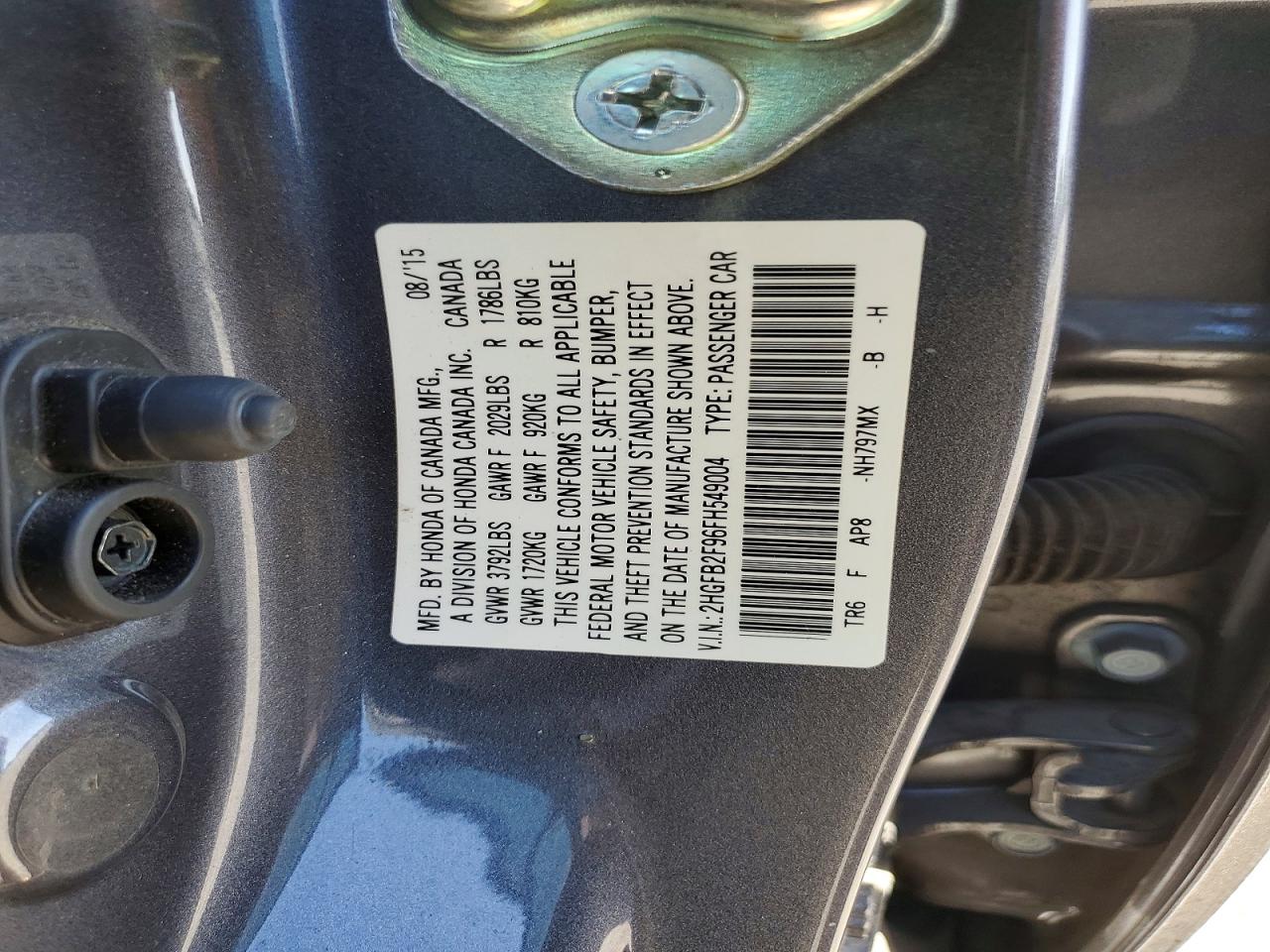 2015 Honda Civic Exl Gray vin: 2HGFB2F96FH549004