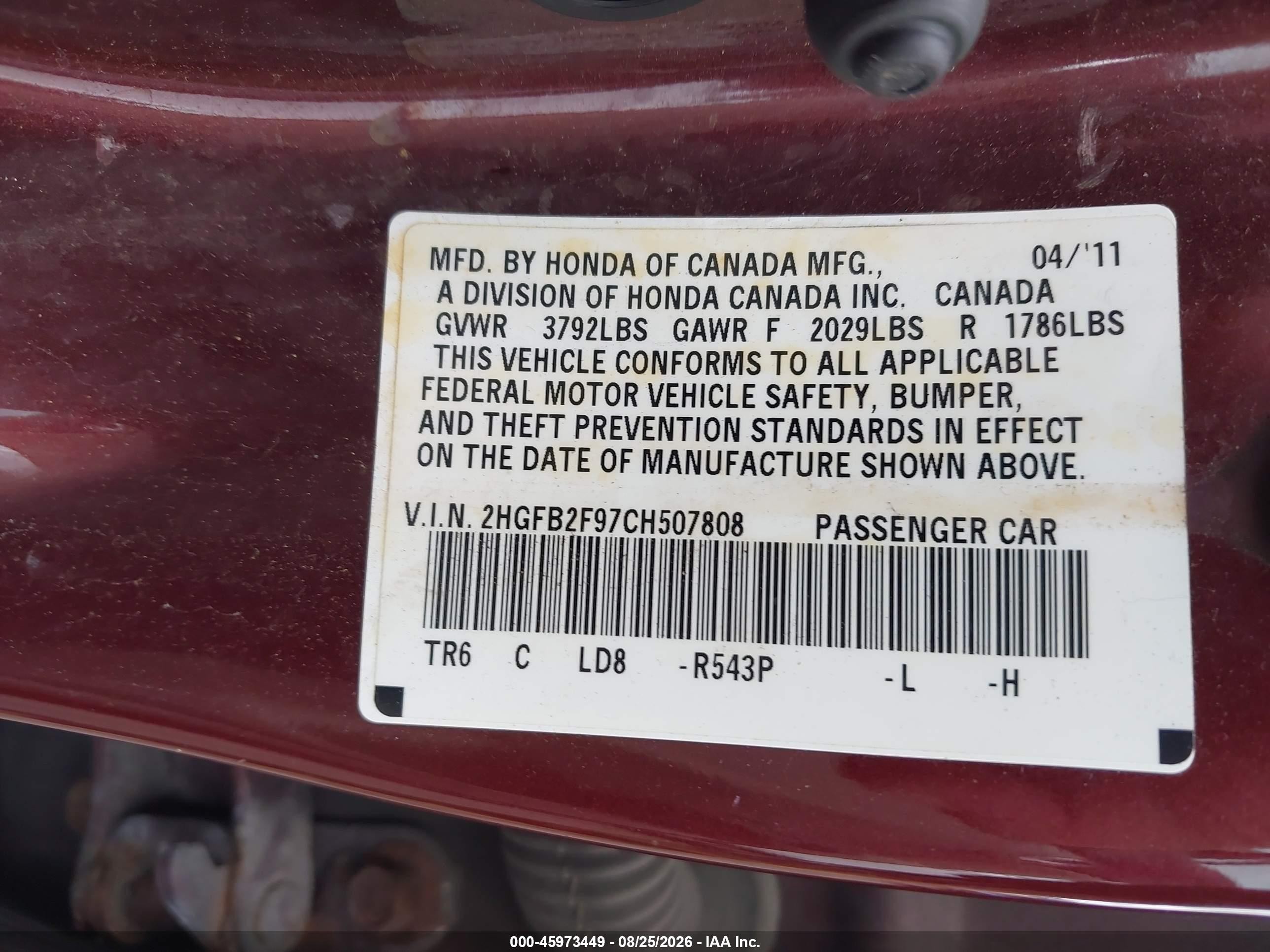 2012 Honda Civic Ex-l Burgundy vin: 2HGFB2F97CH507808
