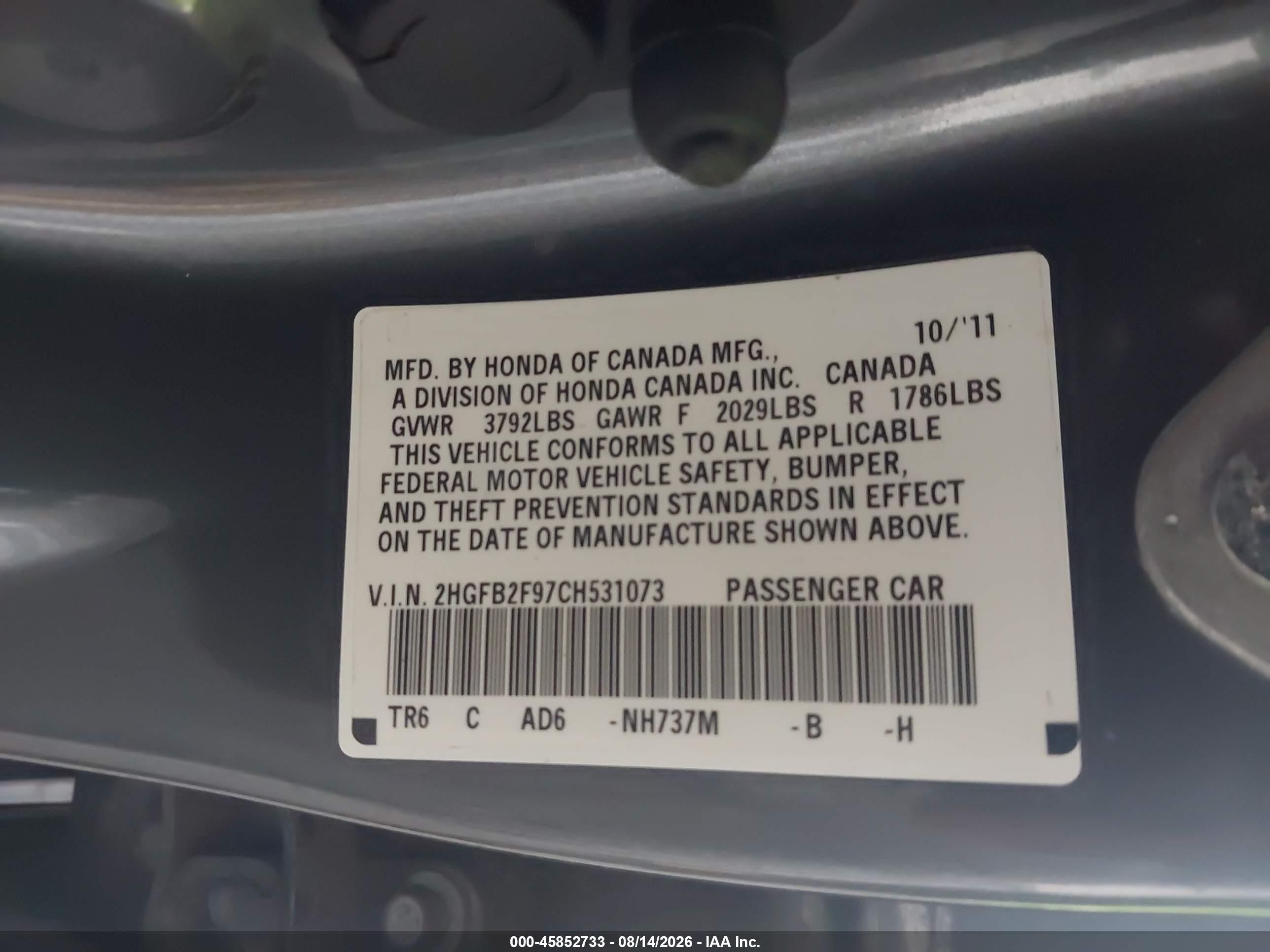 2012 Honda Civic Ex-l Gray vin: 2HGFB2F97CH531073