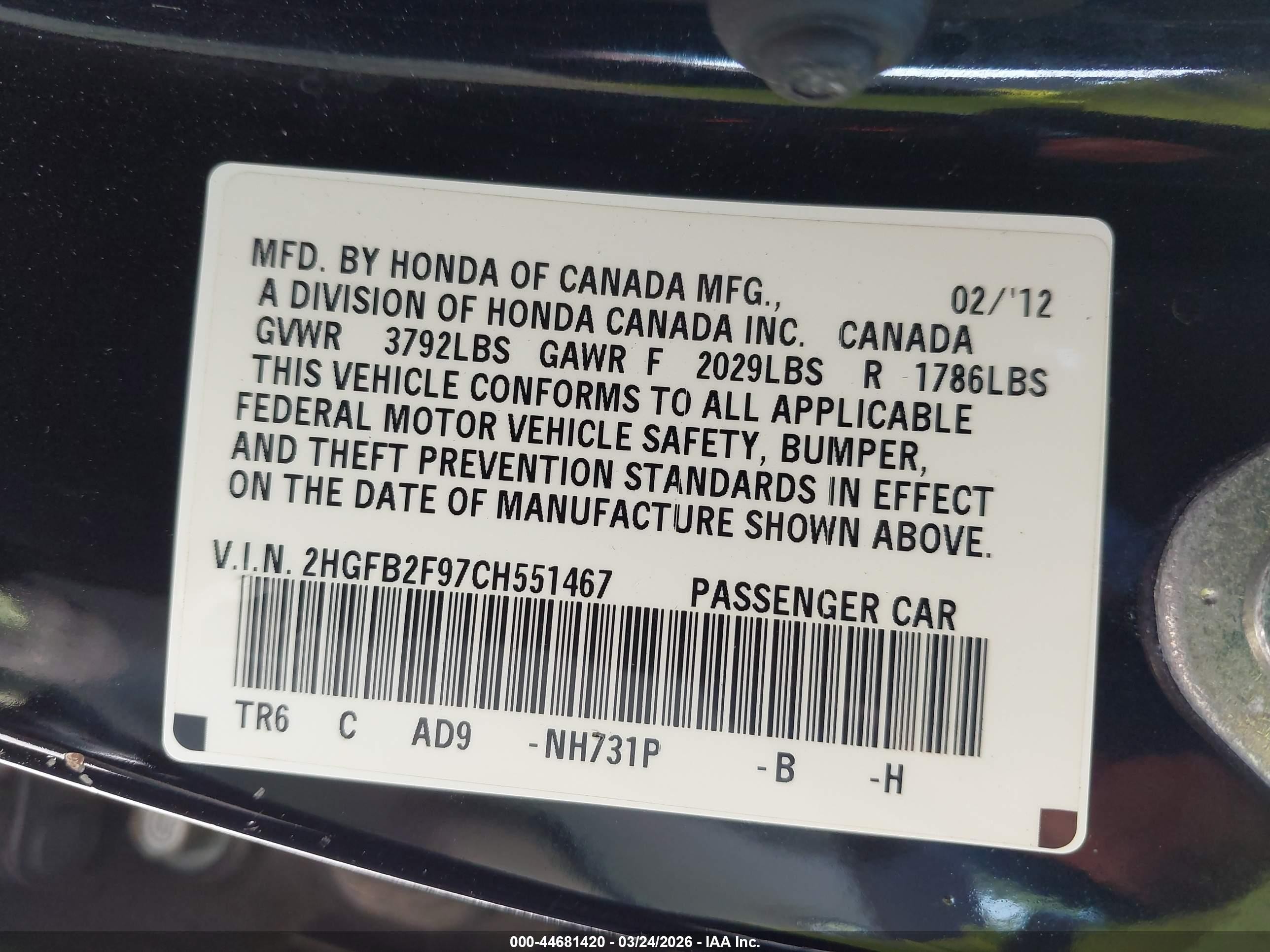 2012 Honda Civic Ex-l Black vin: 2HGFB2F97CH551467