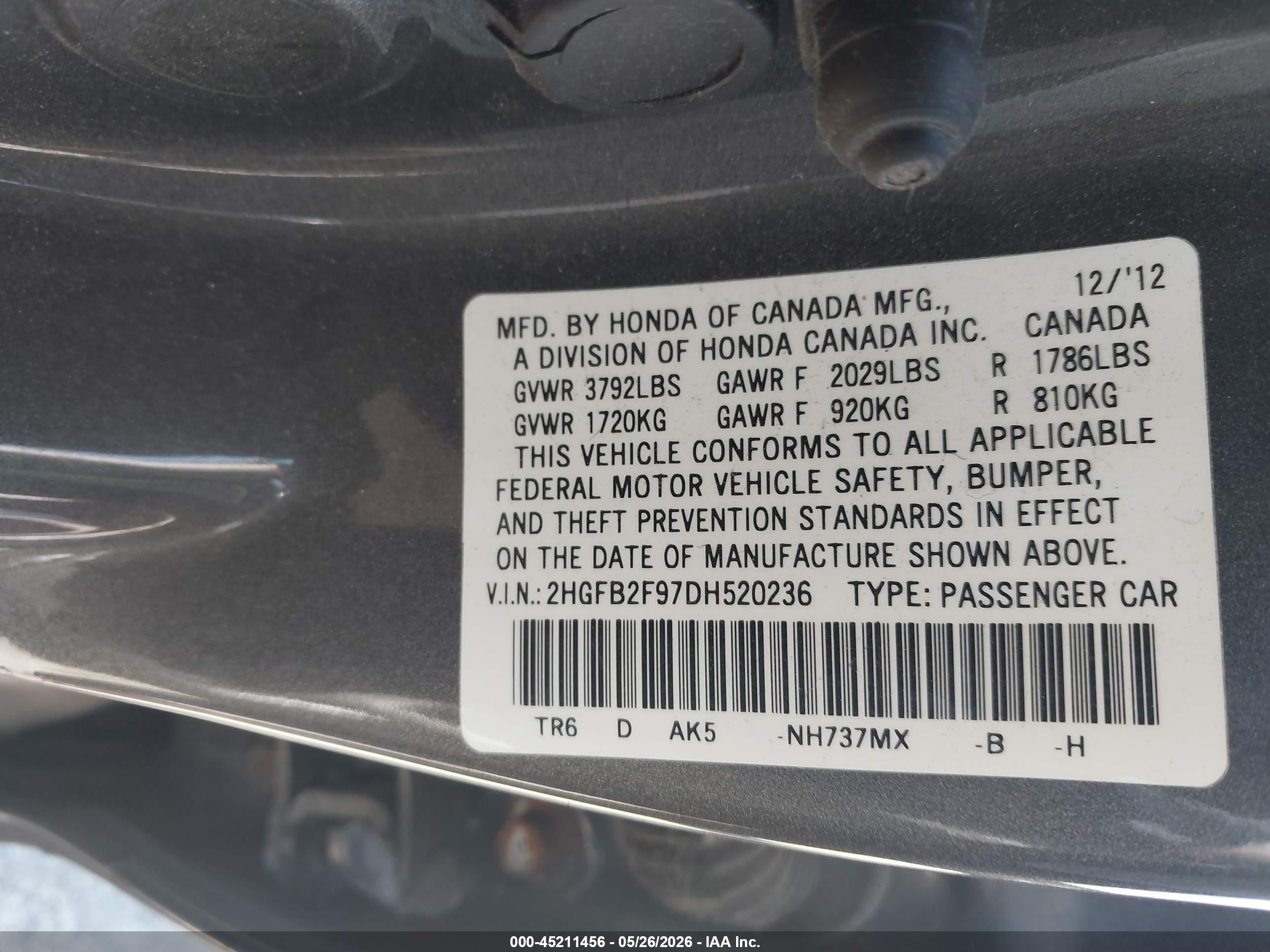 2013 Honda Civic Ex-l Gray vin: 2HGFB2F97DH520236