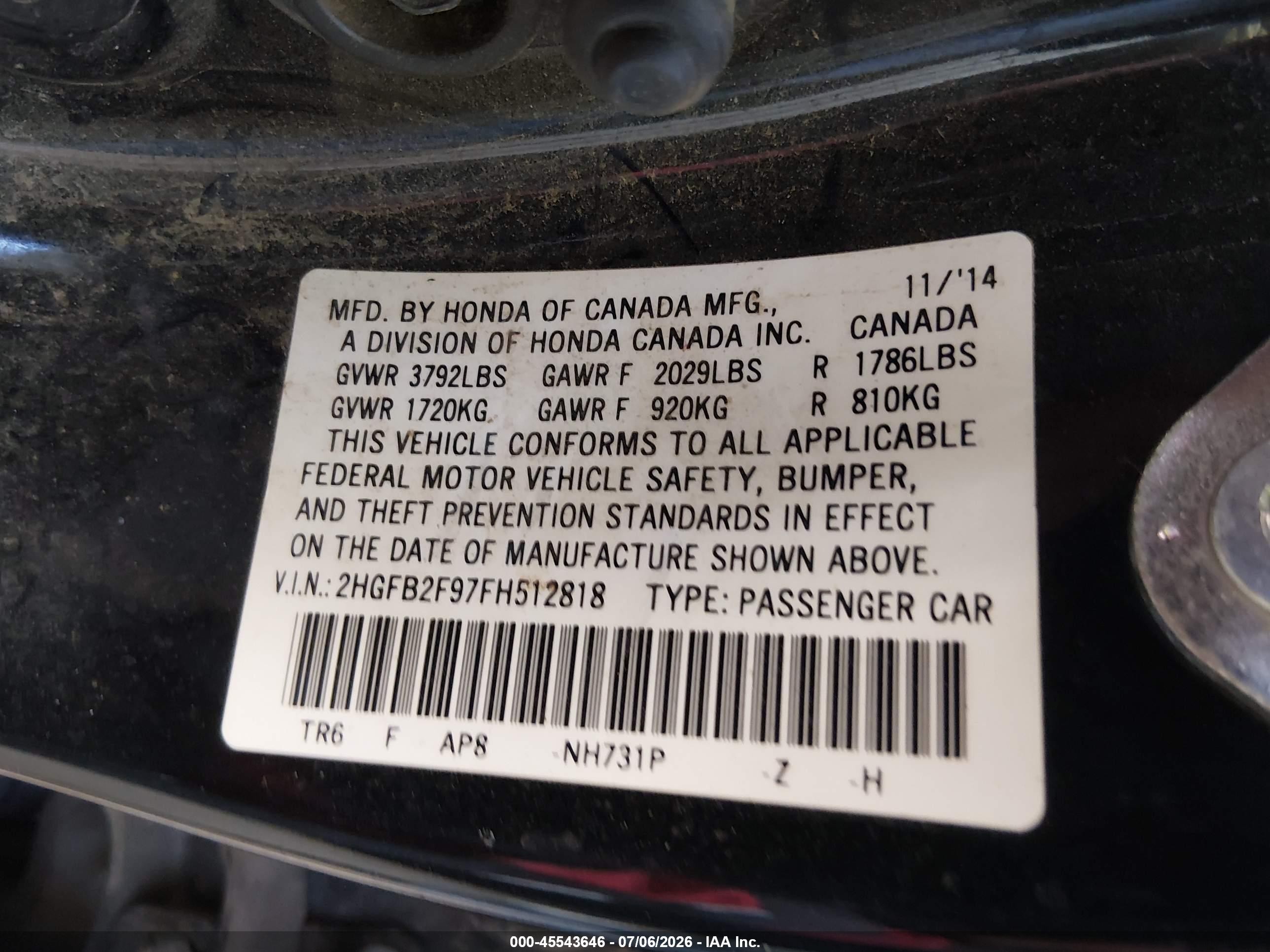 2015 Honda Civic Ex-l Black vin: 2HGFB2F97FH512818