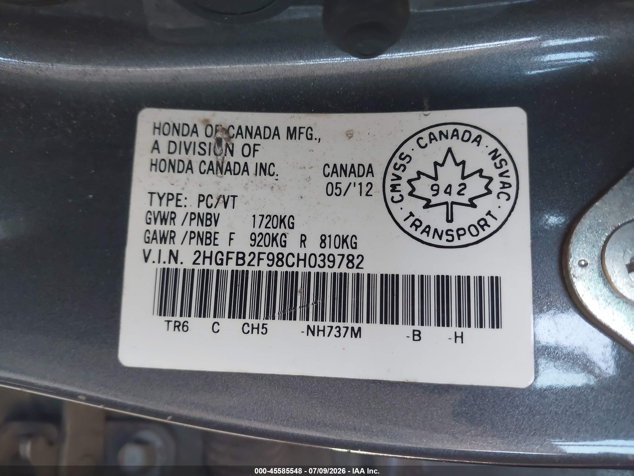 2012 Honda Civic Ex-l Gray vin: 2HGFB2F98CH039782