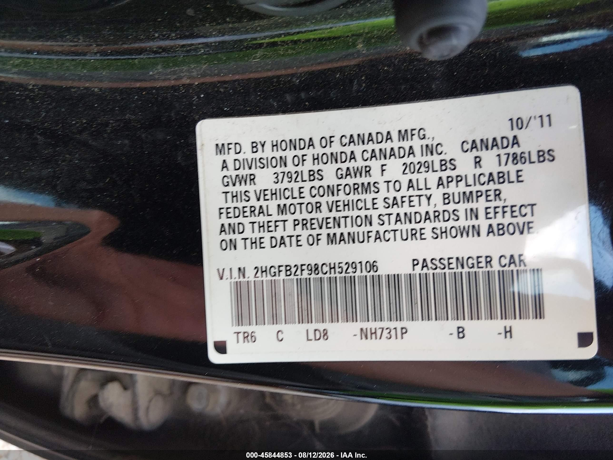 2012 Honda Civic Ex-l Black vin: 2HGFB2F98CH529106