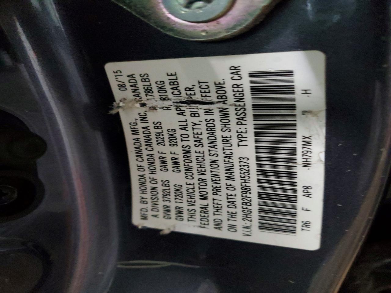 2015 Honda Civic Exl Gray vin: 2HGFB2F98FH552373