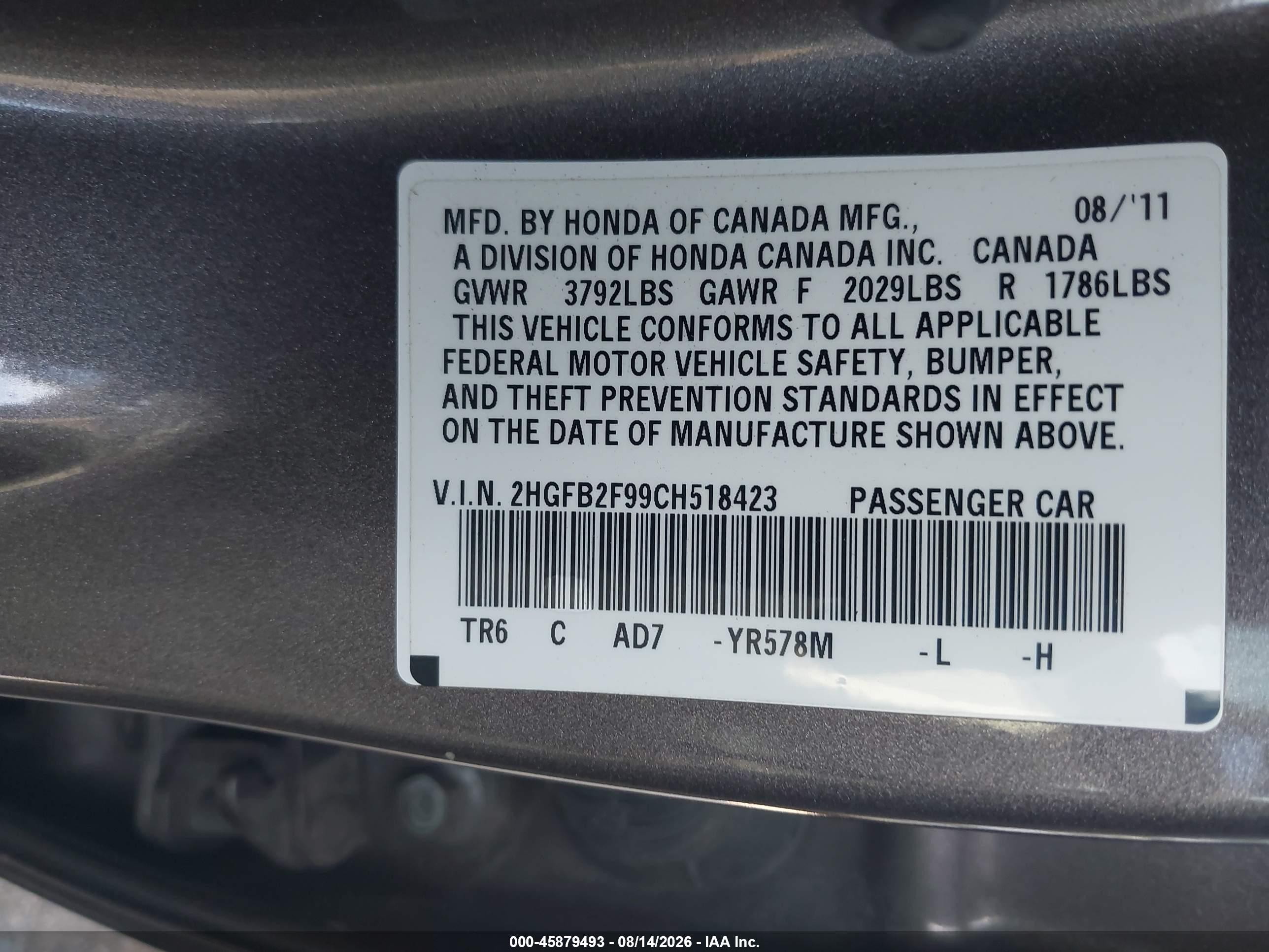 2012 Honda Civic Ex-l Gray vin: 2HGFB2F99CH518423