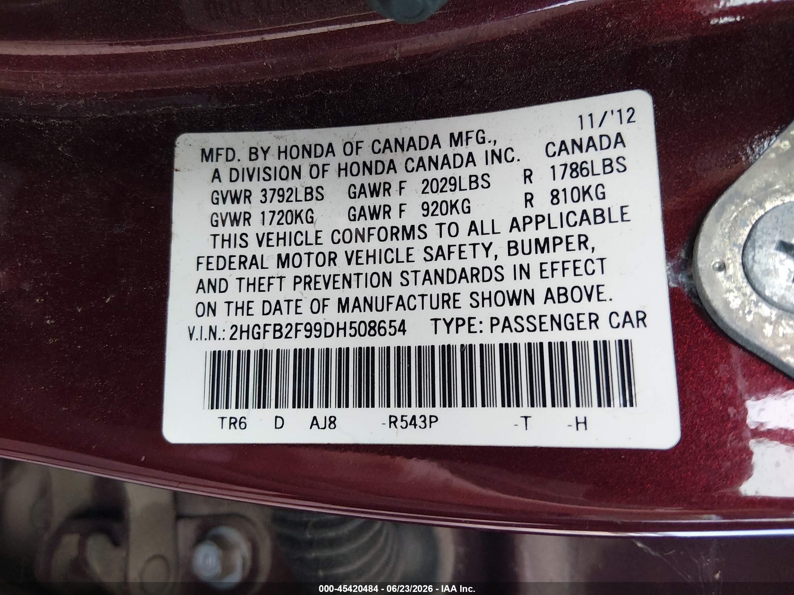 2013 Honda Civic Ex-l Бордовый vin: 2HGFB2F99DH508654