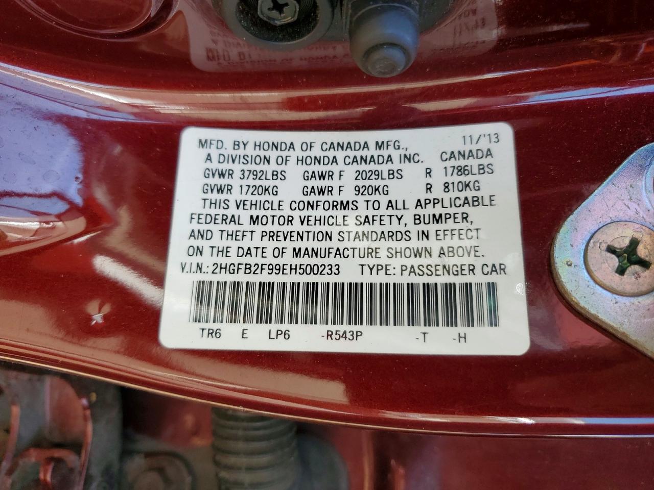 2014 Honda Civic Exl Burgundy vin: 2HGFB2F99EH500233