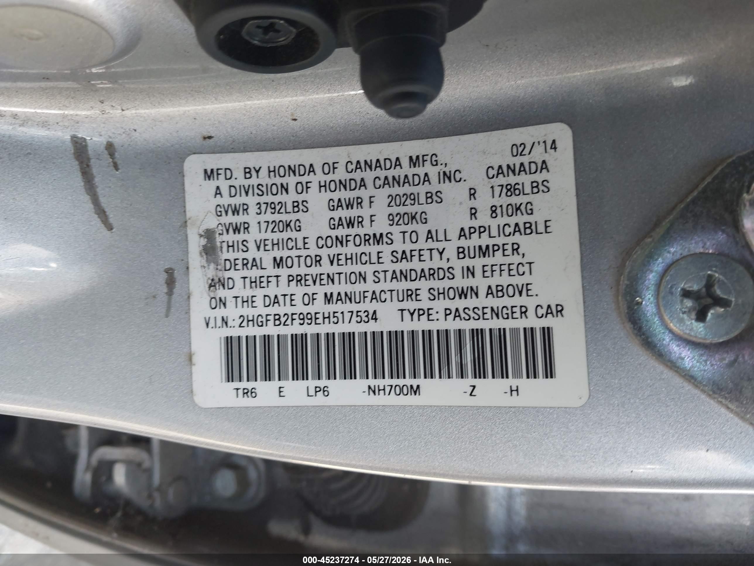 2014 Honda Civic Ex-l Silver vin: 2HGFB2F99EH517534