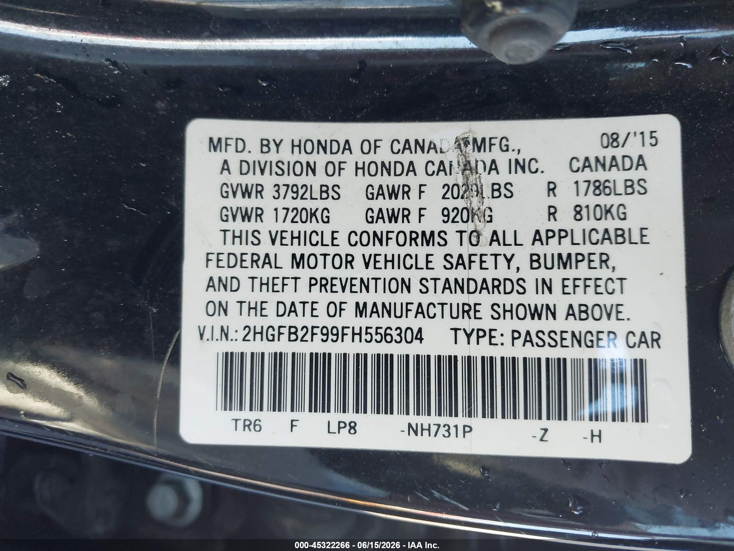 2015 Honda Civic Ex-l Black vin: 2HGFB2F99FH556304
