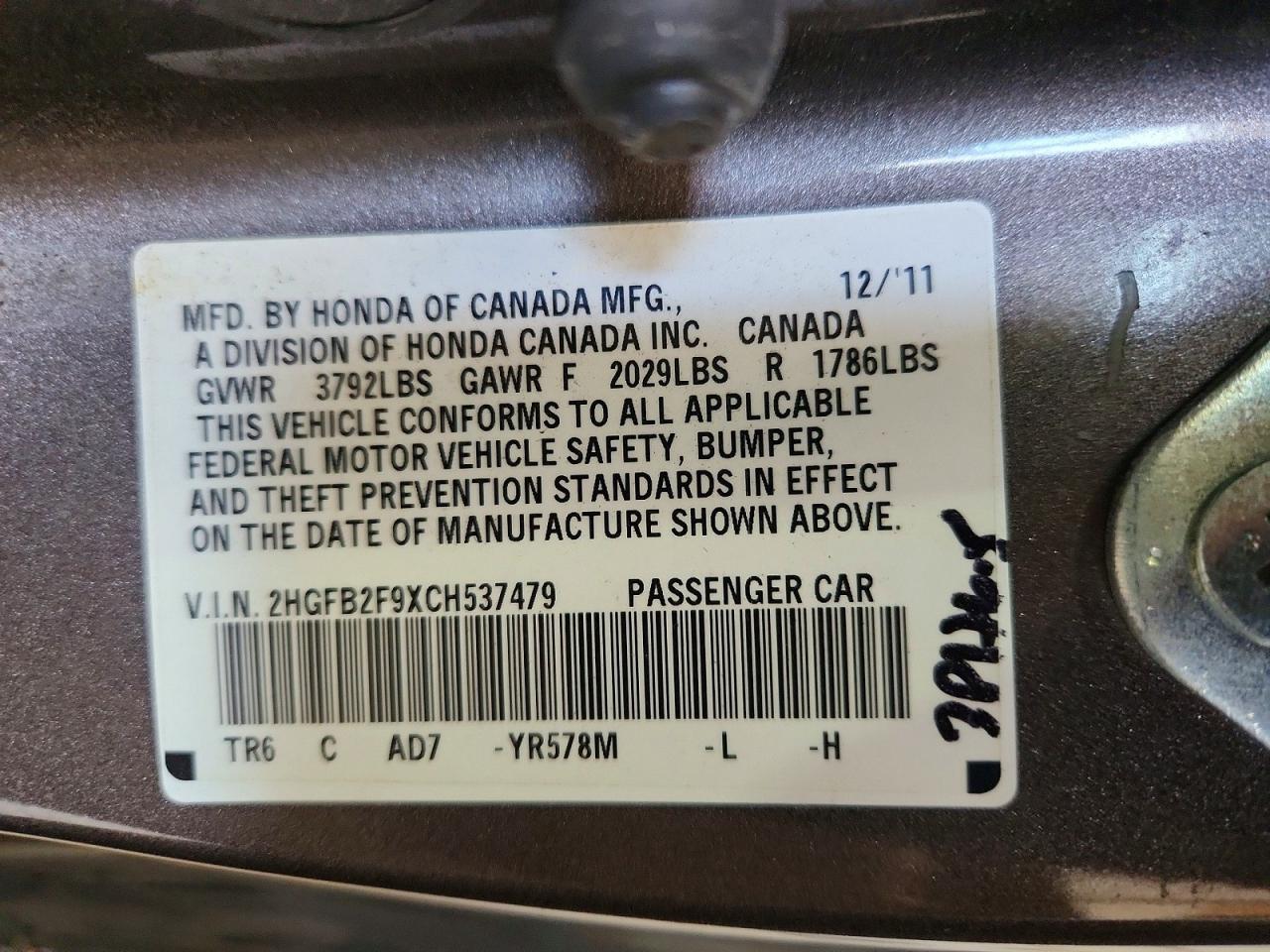 2012 Honda Civic Exl Gray vin: 2HGFB2F9XCH537479