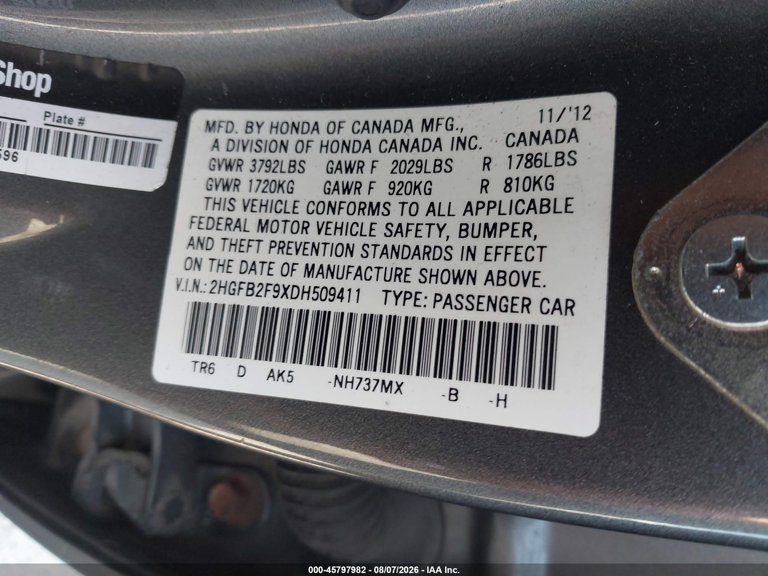 2013 Honda Civic Ex-l Gray vin: 2HGFB2F9XDH509411