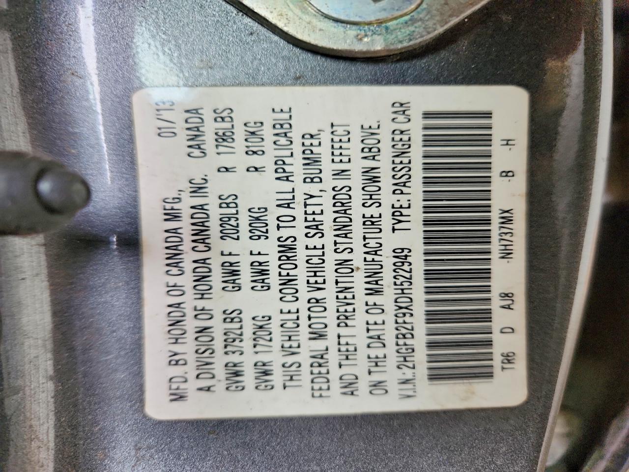 2013 Honda Civic Exl Gray vin: 2HGFB2F9XDH522949
