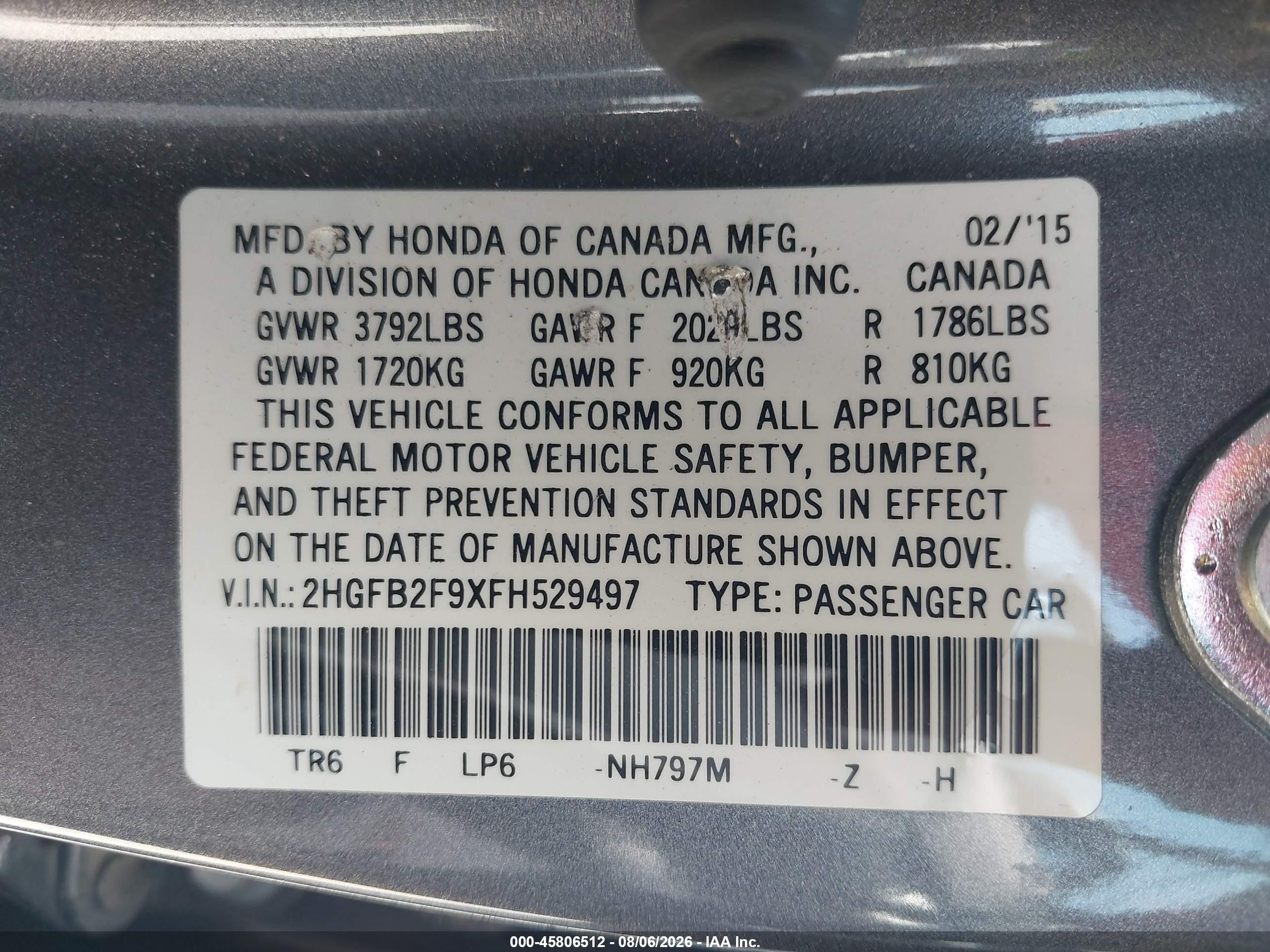 2015 Honda Civic Ex-l Gray vin: 2HGFB2F9XFH529497