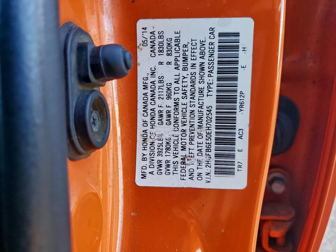 2014 Honda Civic Si Orange vin: 2HGFB6E50EH702545