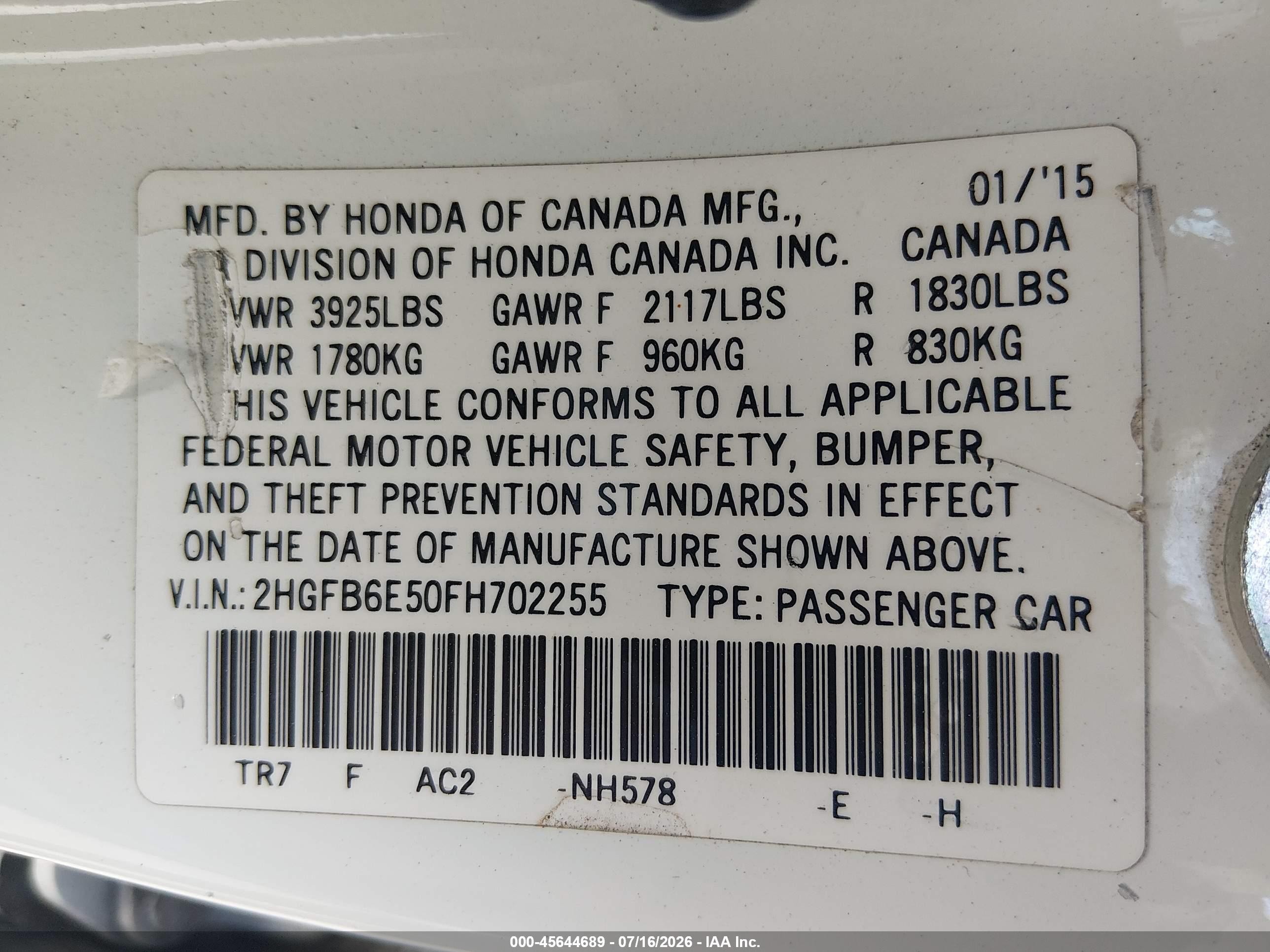 2015 Honda Civic Si White vin: 2HGFB6E50FH702255