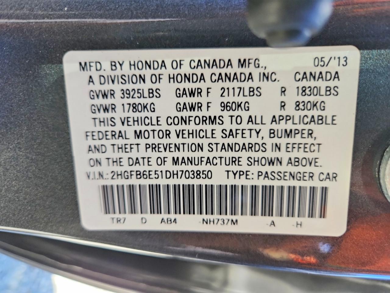 2013 Honda Civic Si Charcoal vin: 2HGFB6E51DH703850
