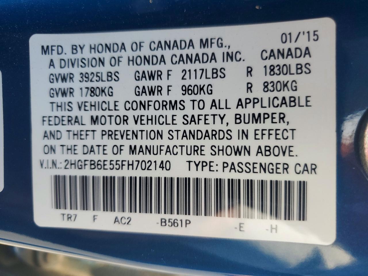 2015 Honda Civic Si Blue vin: 2HGFB6E55FH702140