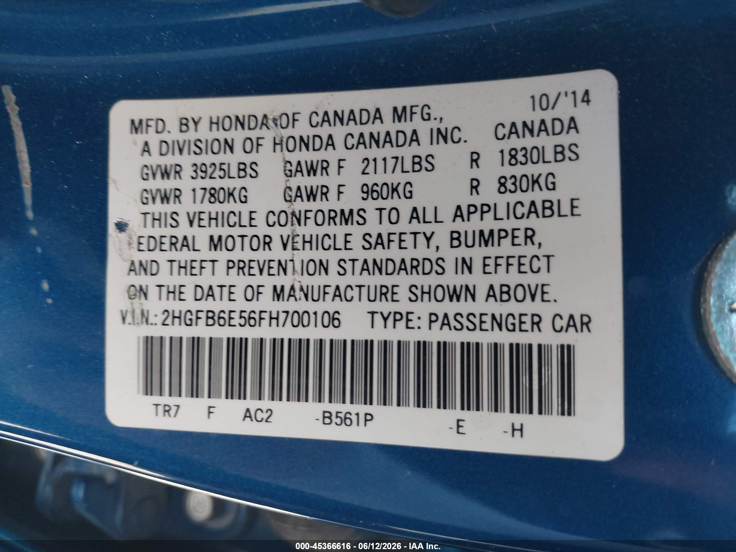 2015 Honda Civic Si Синий vin: 2HGFB6E56FH700106