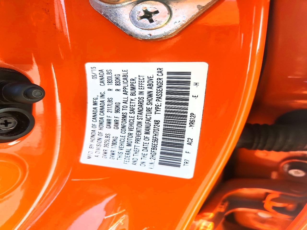 2015 Honda Civic Si Orange vin: 2HGFB6E56FH707248