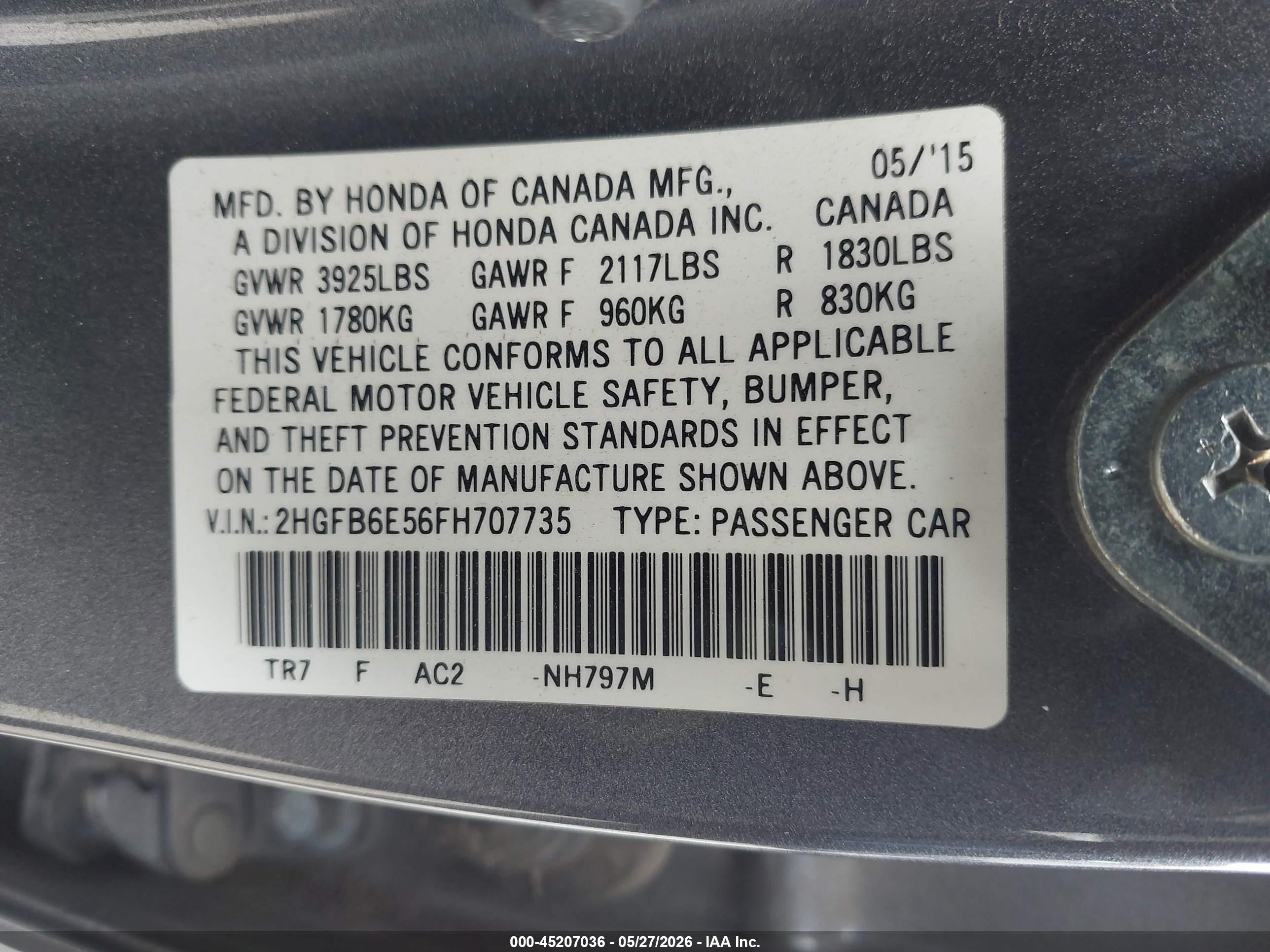 2015 Honda Civic Si Gray vin: 2HGFB6E56FH707735
