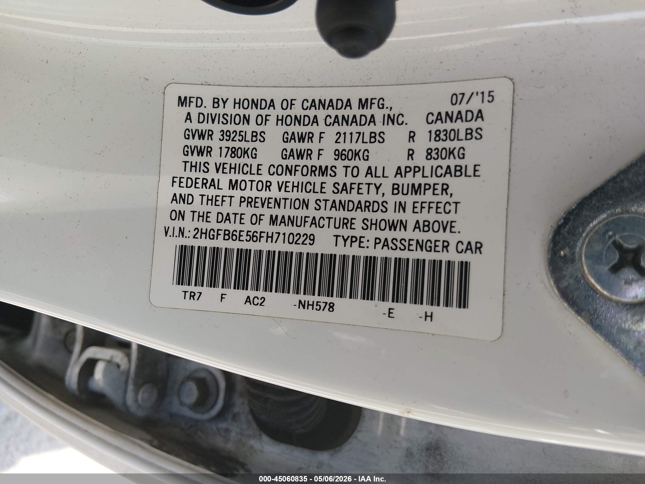 2015 Honda Civic Si White vin: 2HGFB6E56FH710229