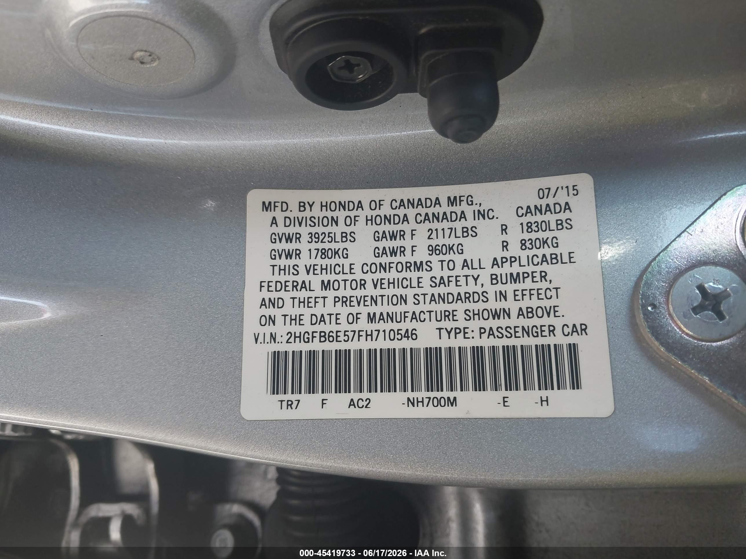 2015 Honda Civic Si Silver vin: 2HGFB6E57FH710546