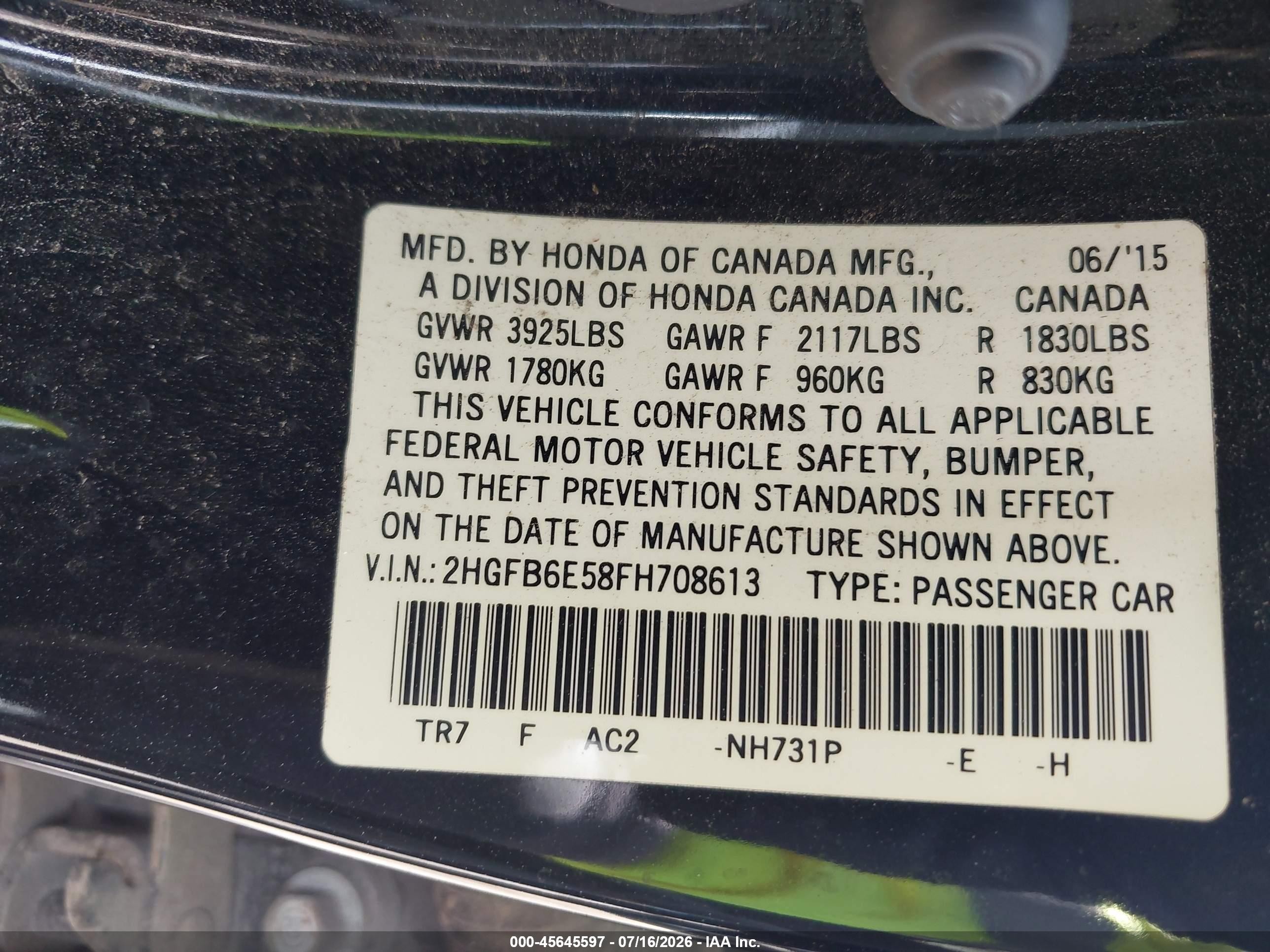 2015 Honda Civic Si Black vin: 2HGFB6E58FH708613